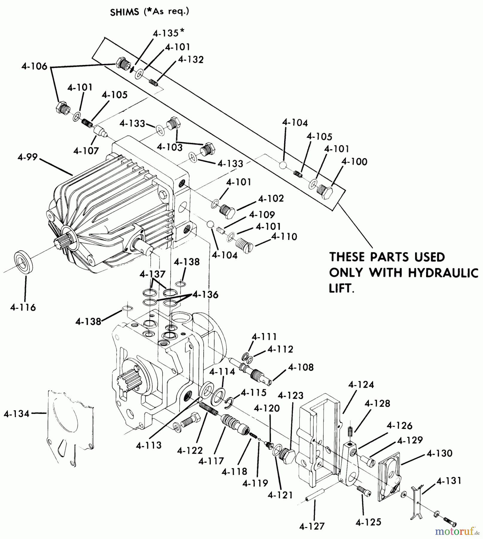 Toro Neu Mowers, Lawn & Garden Tractor Seite 1 61-16KS03 (C-160) - Toro C-160 Automatic Tractor, 1976 HYDROSTATIC TRANSMISSION PISTON-PISTON TYPE
