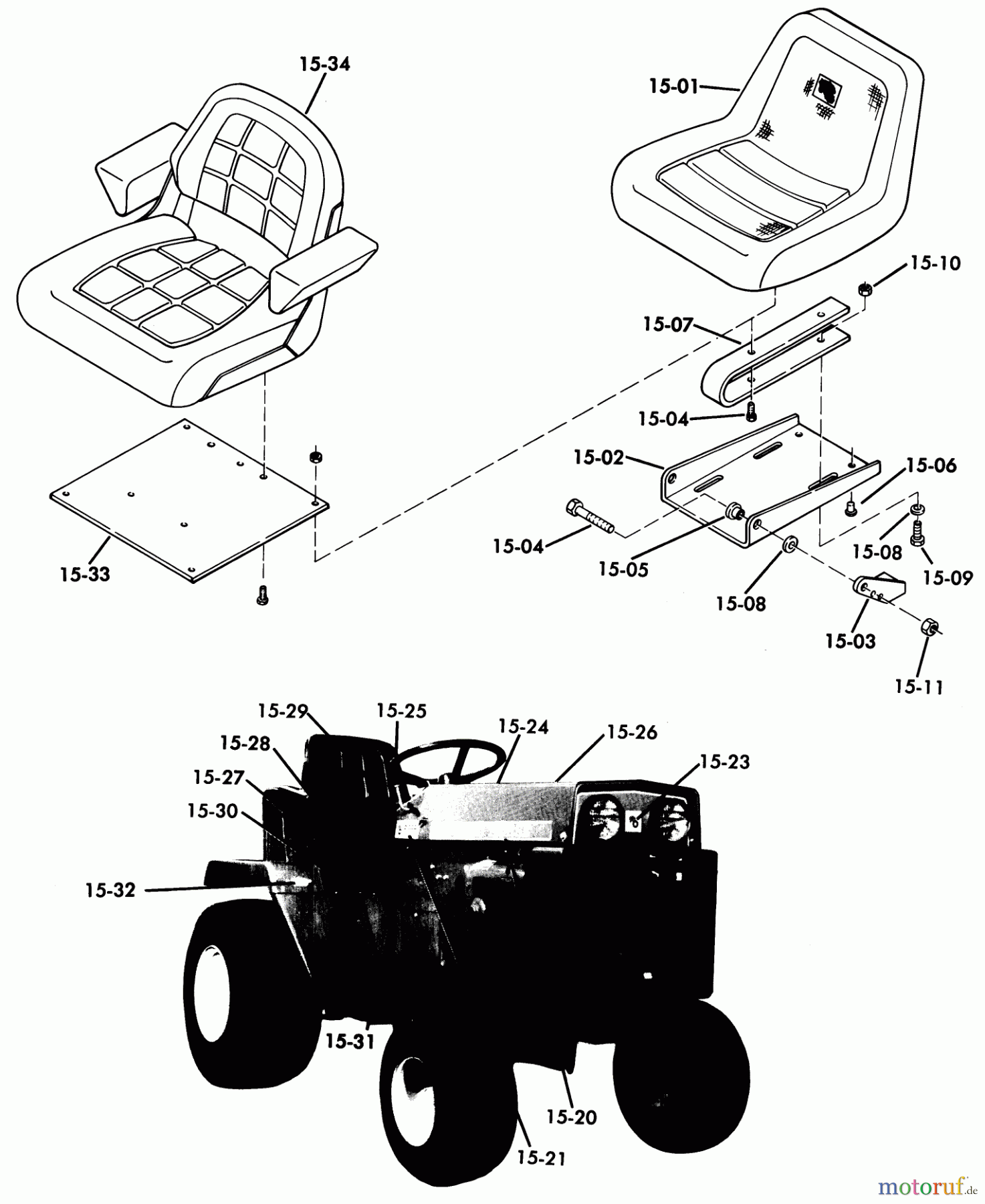 Toro Neu Mowers, Lawn & Garden Tractor Seite 1 61-16OS02 (D-160) - Toro D-160 Automatic Tractor, 1976 15.000 SEATS, DECALS, MISC. TRIM