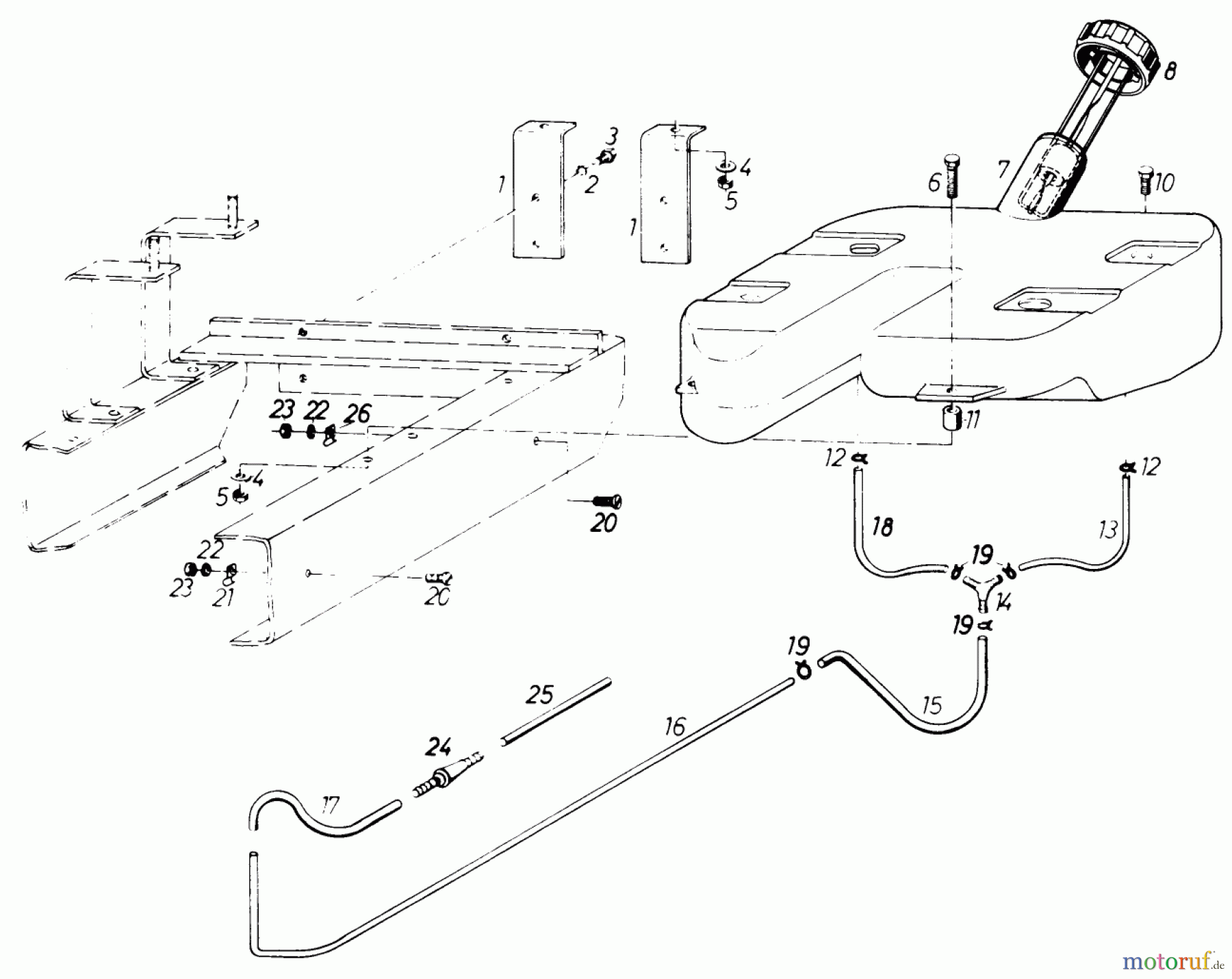  Toro Neu Mowers, Lawn & Garden Tractor Seite 1 61-20RG01 (D-250) - Toro D-250 10-Speed Tractor, 1976 FUEL TANK AND FUEL LINES