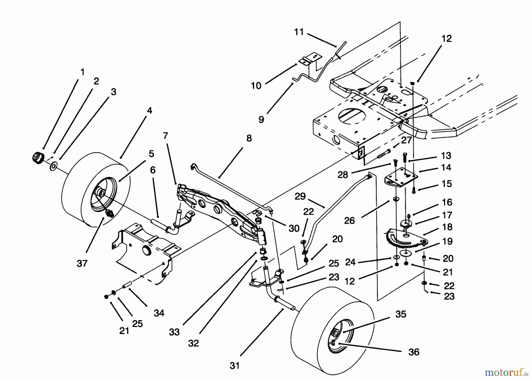  Toro Neu Mowers, Lawn & Garden Tractor Seite 1 71203 (12-38HXL) - Toro 12-38HXL Lawn Tractor, 1993 (3900001-3999999) FRONT AXLE ASSEMBLY