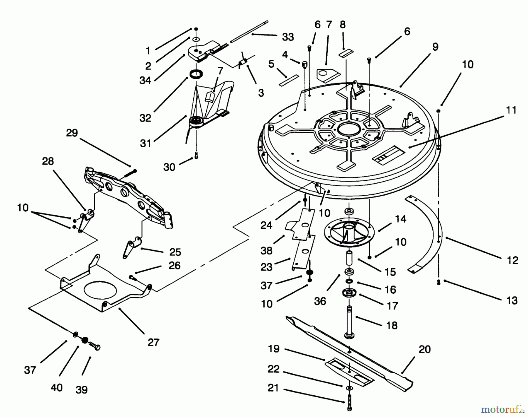 Toro Neu Mowers, Lawn & Garden Tractor Seite 1 71182 (12-32XL) - Toro 12-32XL Lawn Tractor, 1994 (4900001-4999999) DECK & SPINDLE ASSEMBLY (32