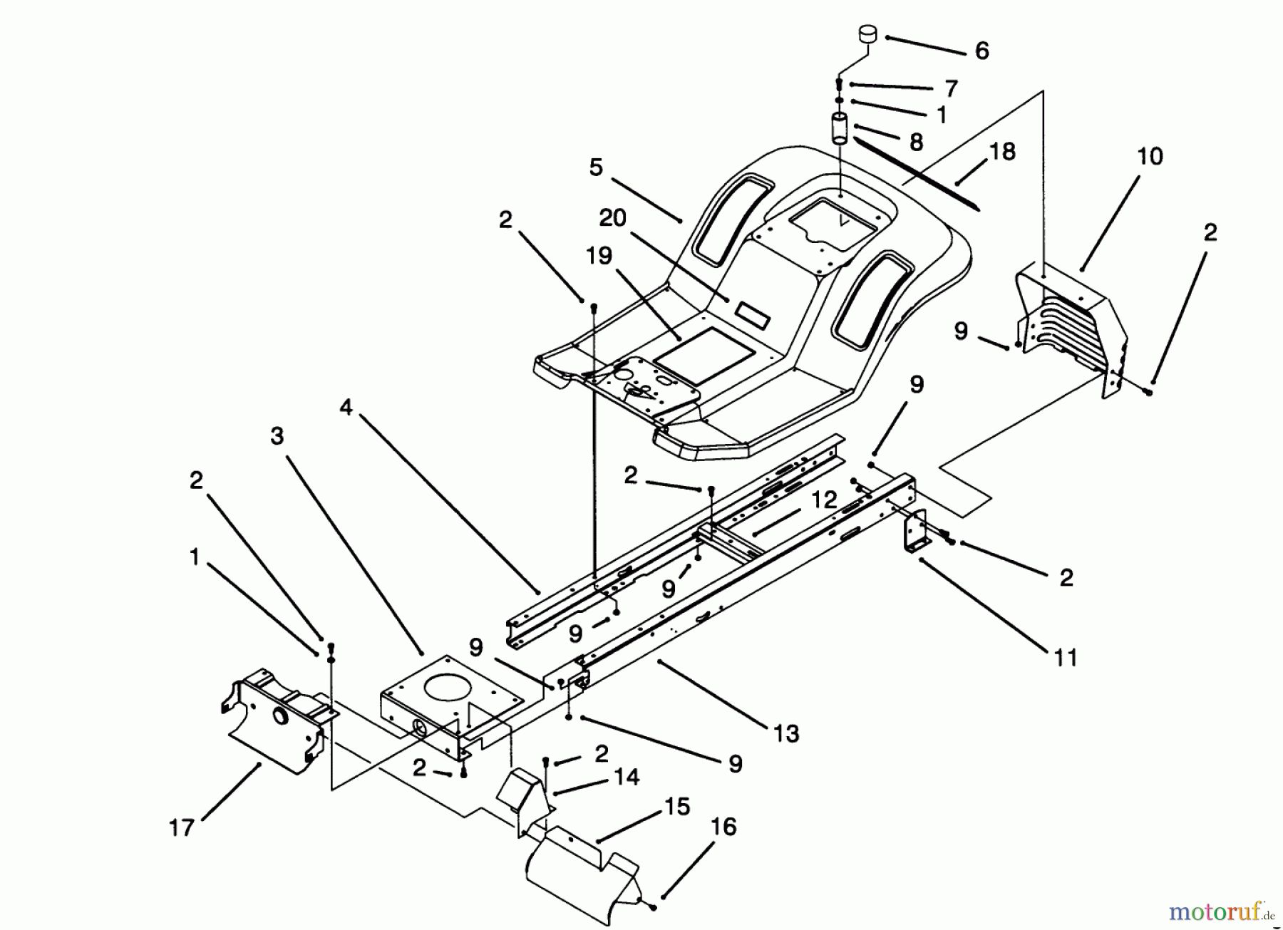 Toro Neu Mowers, Lawn & Garden Tractor Seite 1 71182 (12-32XL) - Toro 12-32XL Lawn Tractor, 1994 (4900001-4999999) FRAME ASSEMBLY