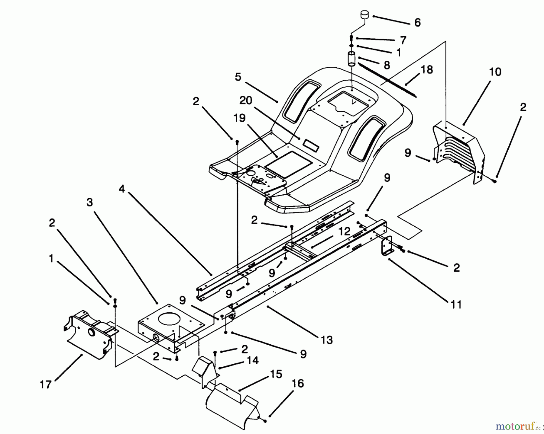 Toro Neu Mowers, Lawn & Garden Tractor Seite 1 71184 (12-38XL) - Toro 12-38XL Lawn Tractor, 1994 (4900001-4999999) FRAME ASSEMBLY