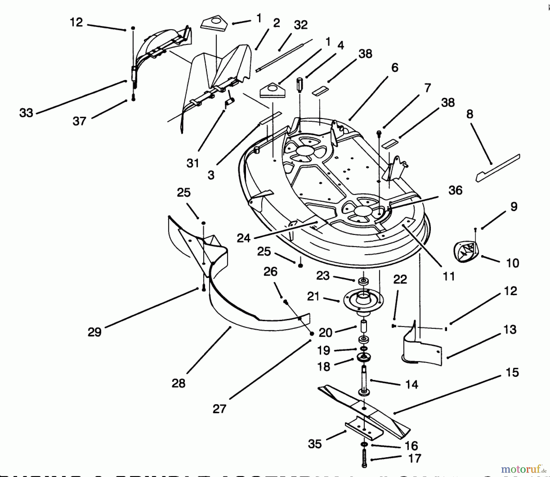  Toro Neu Mowers, Lawn & Garden Tractor Seite 1 71184 (12-38XL) - Toro 12-38XL Lawn Tractor, 1994 (4900001-4999999) HOUSING & SPINDLE ASSEMBLY (38