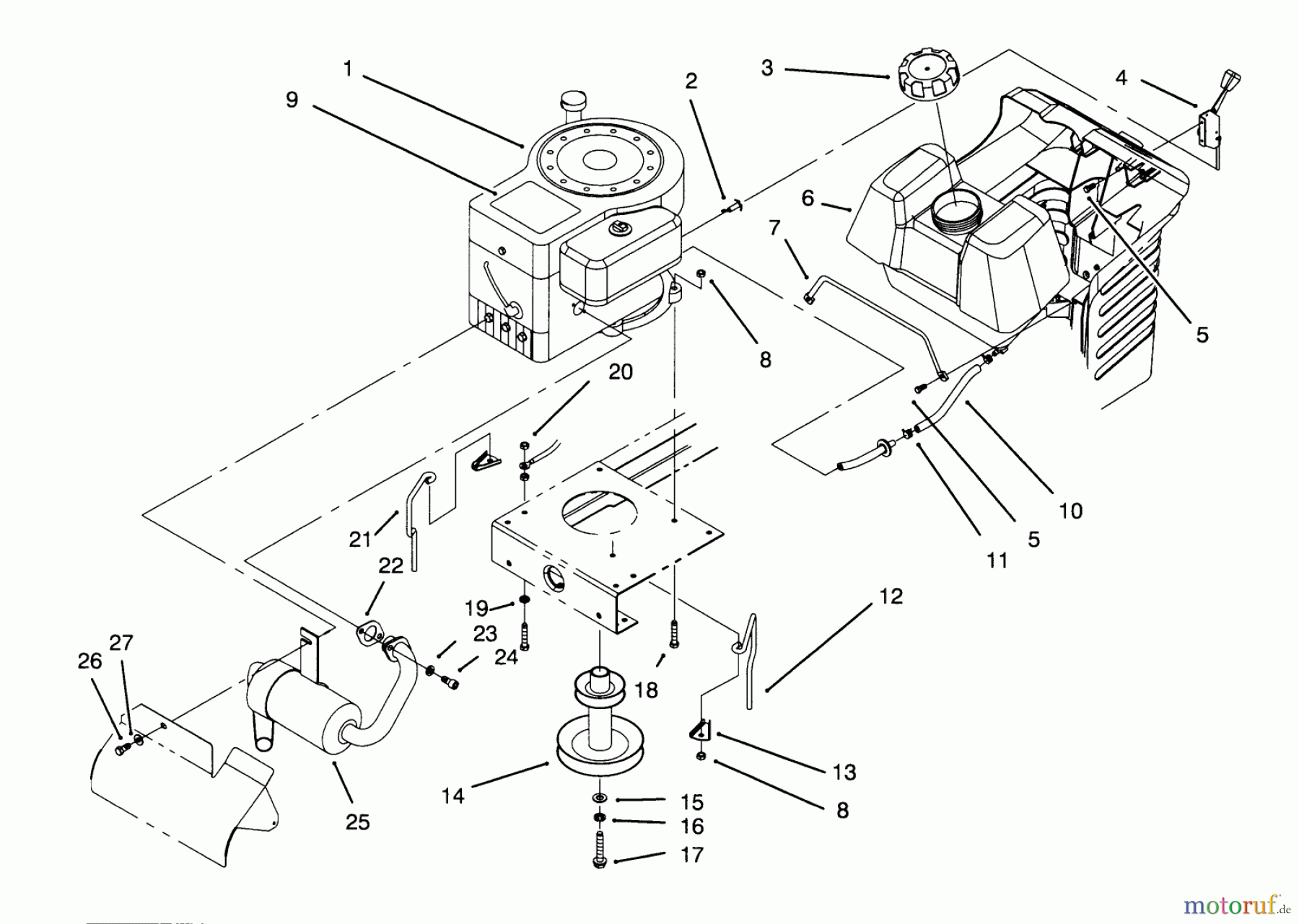  Toro Neu Mowers, Lawn & Garden Tractor Seite 1 71184 (12-38XL) - Toro 12-38XL Lawn Tractor, 1996 (6900001-6999999) ENGINE ASSEMBLY