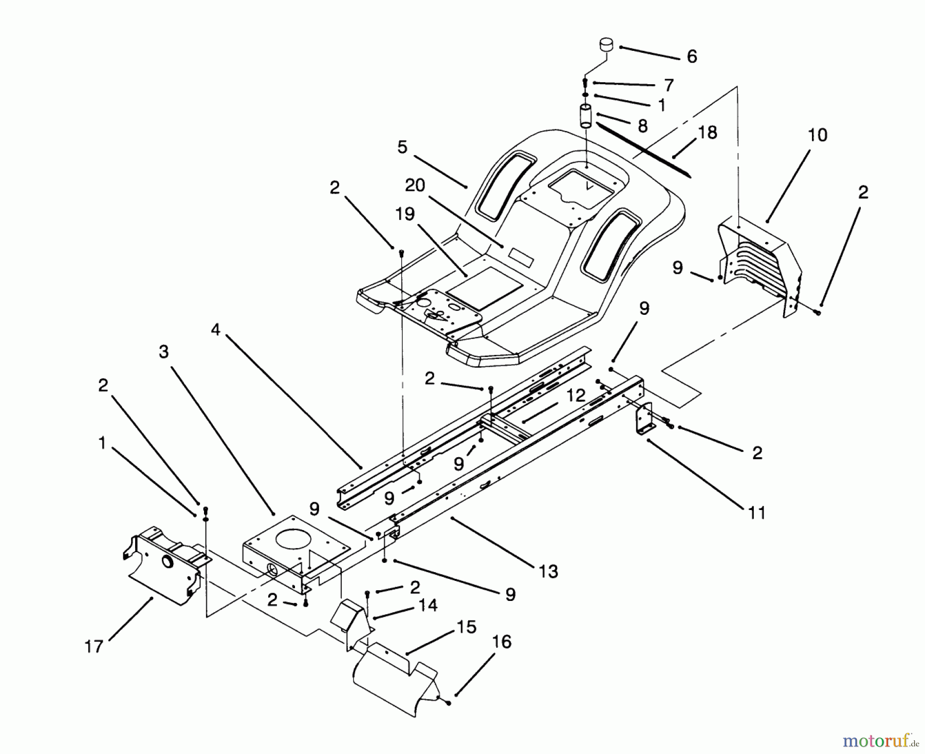 Toro Neu Mowers, Lawn & Garden Tractor Seite 1 71184 (12-38XL) - Toro 12-38XL Lawn Tractor, 1996 (6900001-6999999) FRAME ASSEMBLY