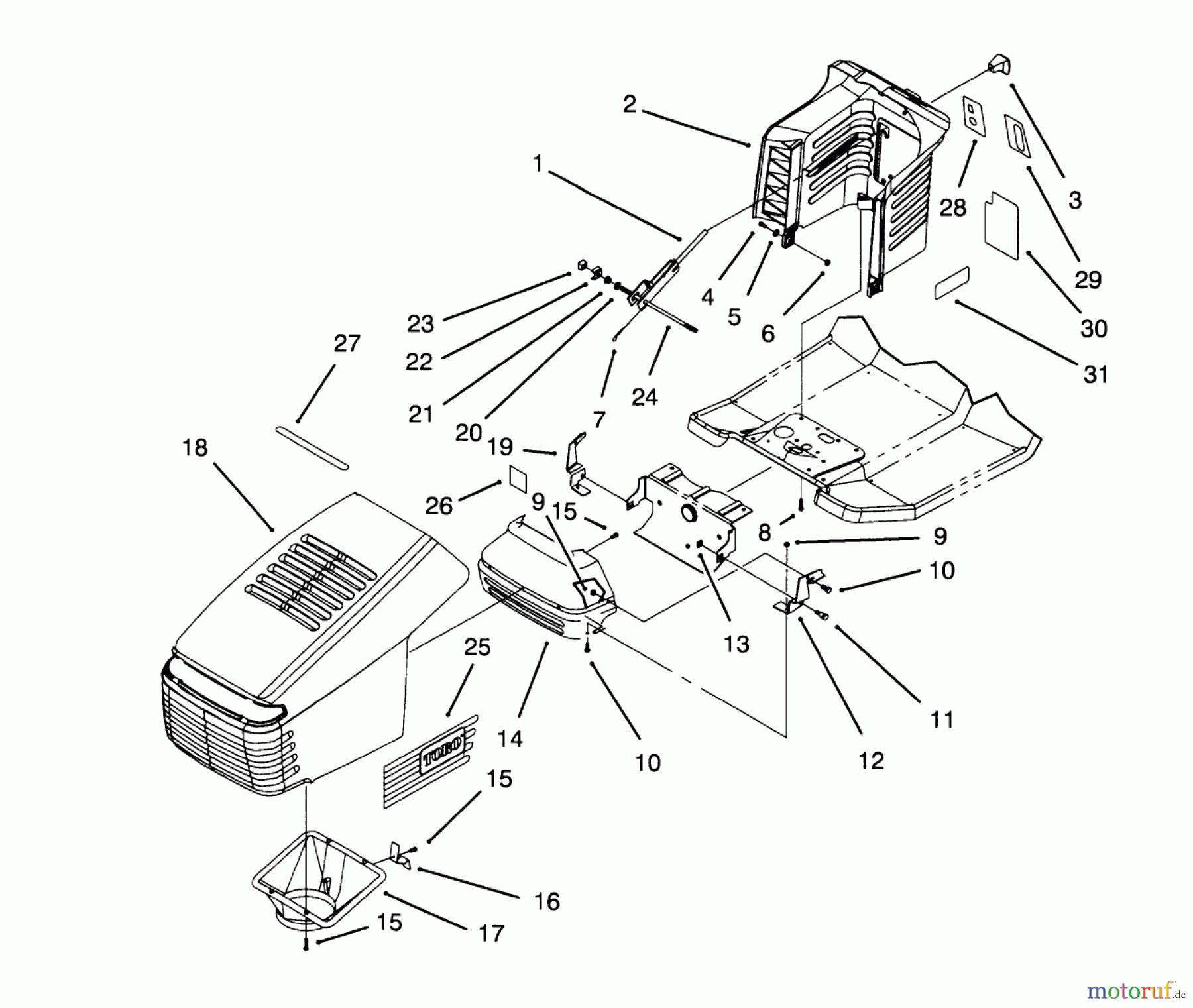 Toro Neu Mowers, Lawn & Garden Tractor Seite 1 71184 (12-38XL) - Toro 12-38XL Lawn Tractor, 1996 (6900001-6999999) HOOD ASSEMBLY