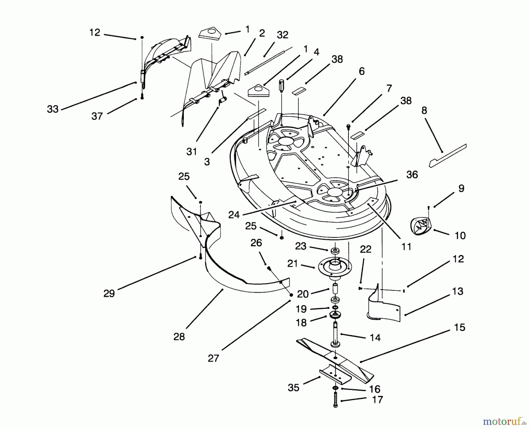  Toro Neu Mowers, Lawn & Garden Tractor Seite 1 71184 (12-38XL) - Toro 12-38XL Lawn Tractor, 1996 (6900001-6999999) HOUSING & SPINDLE ASSEMBLY (38