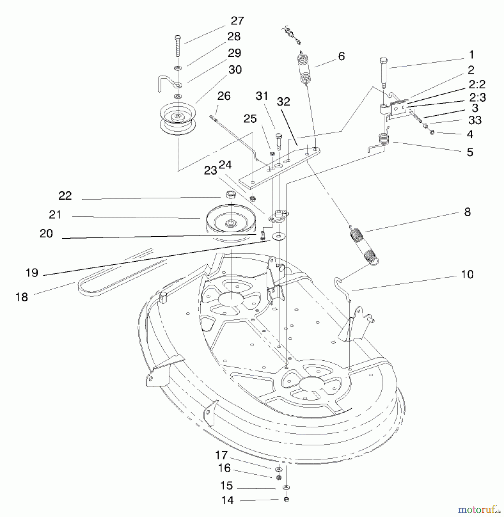 Toro Neu Mowers, Lawn & Garden Tractor Seite 1 71185 (13-38XL) - Toro 13-38XL Lawn Tractor, 1996 (6900001-6999999) DECK PULLEY & BELT ASSEMBLY