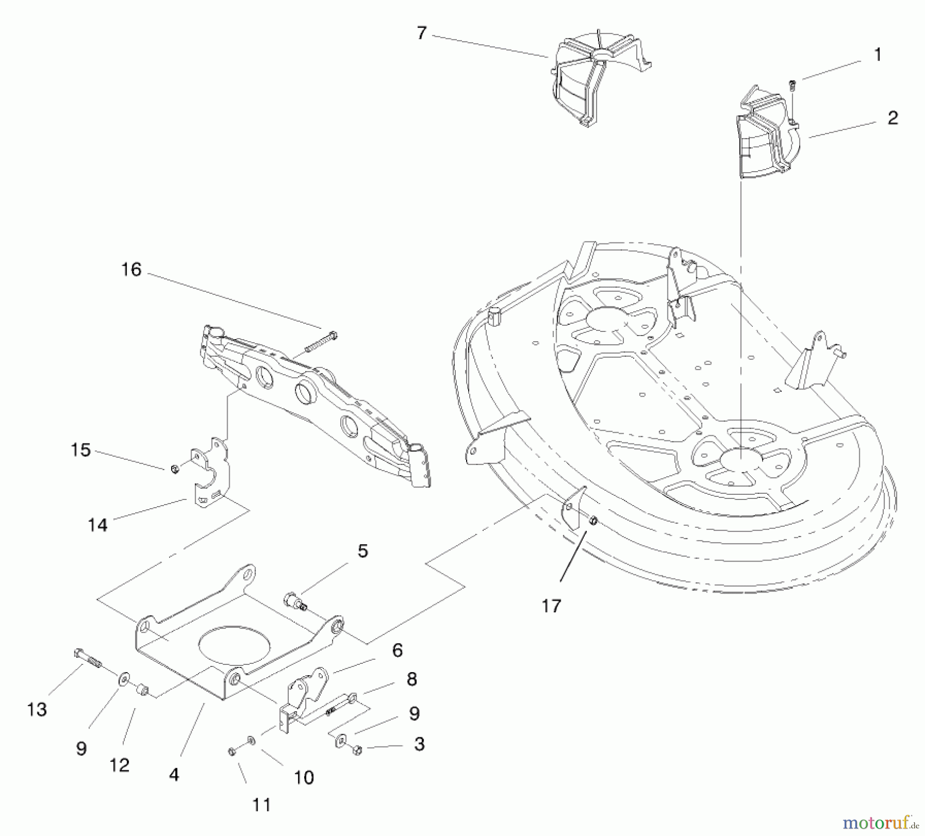 Toro Neu Mowers, Lawn & Garden Tractor Seite 1 71185 (13-38XL) - Toro 13-38XL Lawn Tractor, 1996 (6900001-6999999) DECK SUSPENSION & BELT GUIDE ASSEMBLY