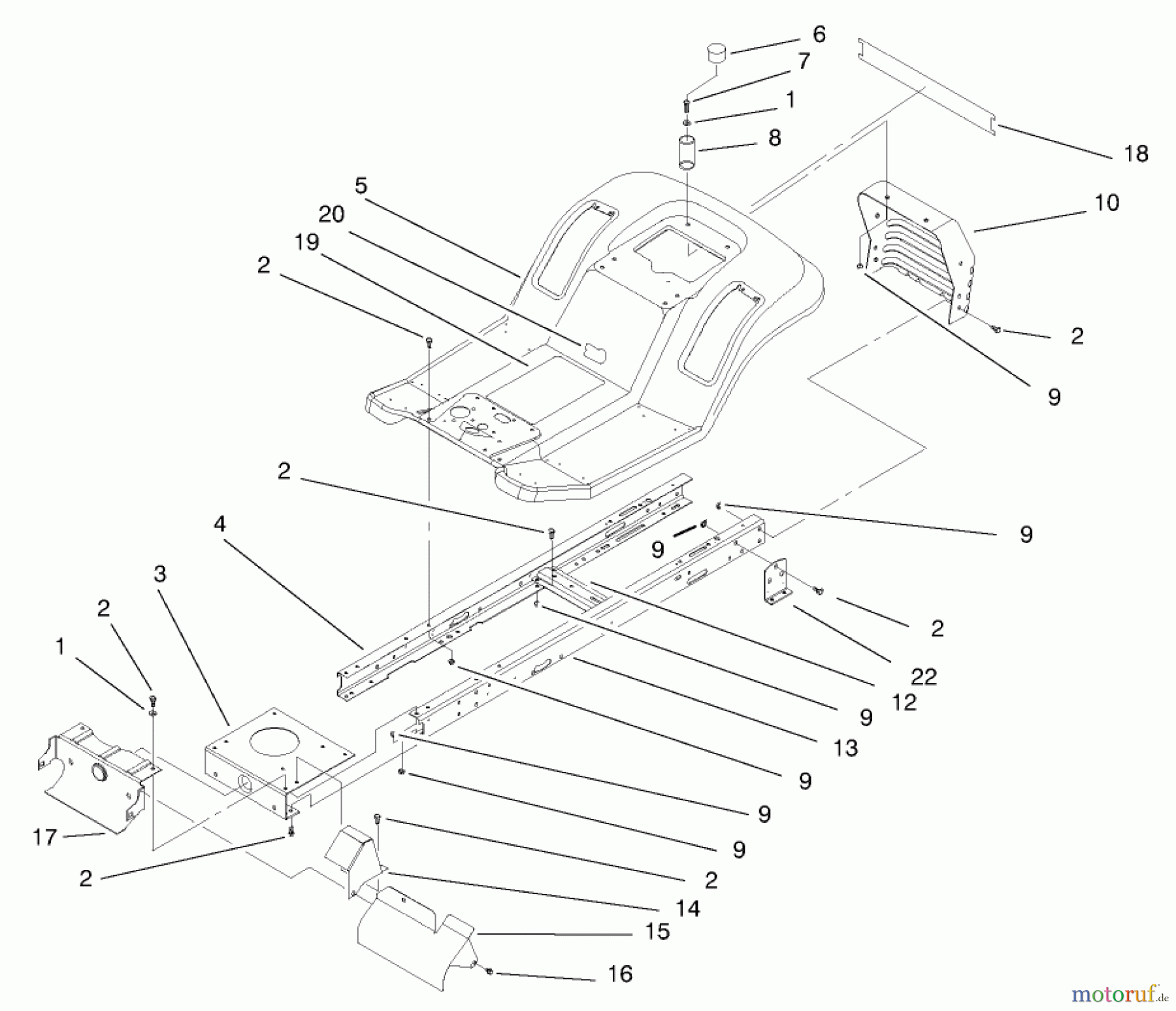  Toro Neu Mowers, Lawn & Garden Tractor Seite 1 71185 (13-38XL) - Toro 13-38XL Lawn Tractor, 1996 (6900001-6999999) FRAME ASSEMBLY