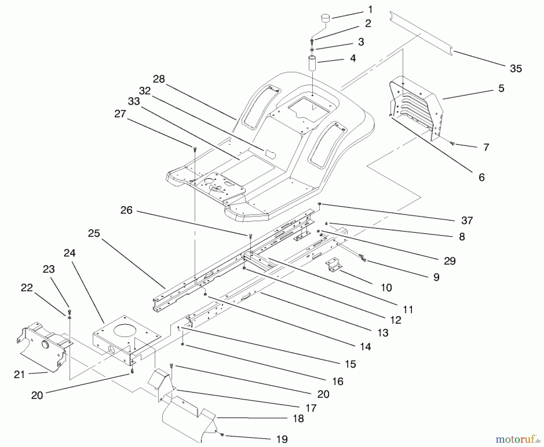 Toro Neu Mowers, Lawn & Garden Tractor Seite 1 71188 (12-32XL) - Toro 12-32XL Lawn Tractor, 1997 (7900001-7999999) FRAME ASSEMBLY