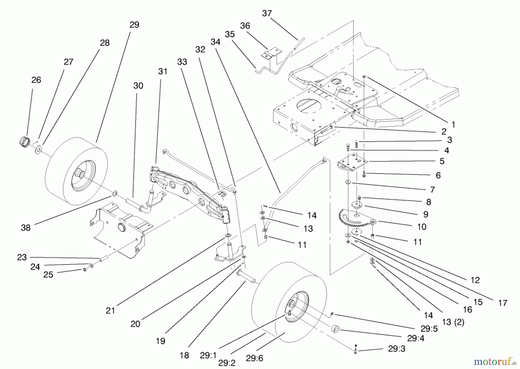 Toro Neu Mowers, Lawn & Garden Tractor Seite 1 71188 (12-32XL) - Toro 12-32XL Lawn Tractor, 1998 (8900001-8999999) FRONT AXLE ASSEMBLY