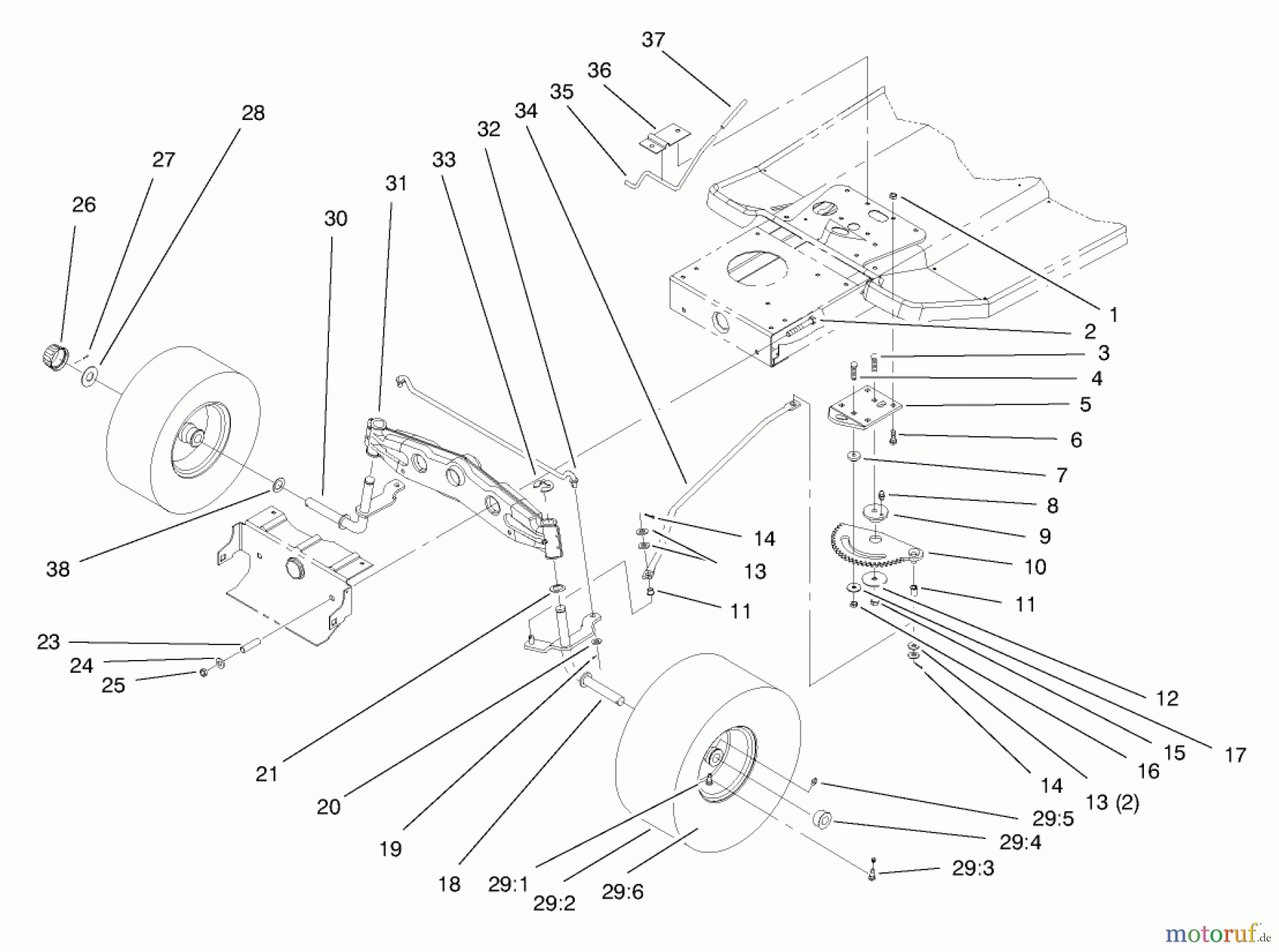 Toro Neu Mowers, Lawn & Garden Tractor Seite 1 71190 (13-38XL) - Toro 13-38XL Lawn Tractor, 1998 (8900001-8999999) FRONT AXLE ASSEMBLY