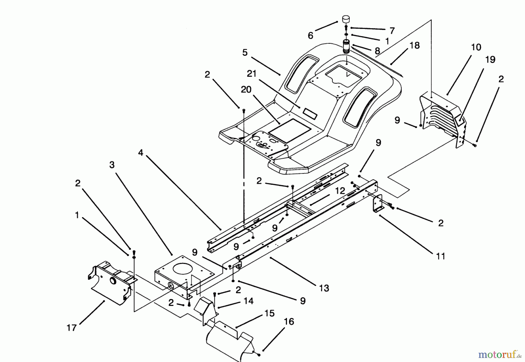 Toro Neu Mowers, Lawn & Garden Tractor Seite 1 71191 (13-38HXL) - Toro 13-38HXL Lawn Tractor, 1994 (4900001-4999999) FRAME ASSEMBLY