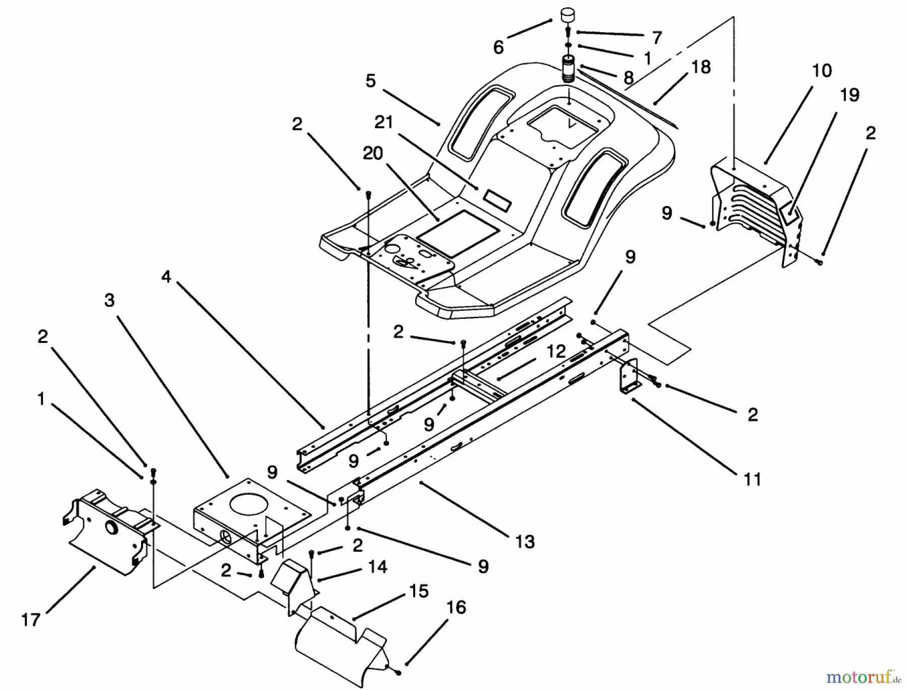 Toro Neu Mowers, Lawn & Garden Tractor Seite 1 71191 (13-38HXL) - Toro 13-38HXL Lawn Tractor, 1995 (5900001-5910000) FRAME ASSEMBLY