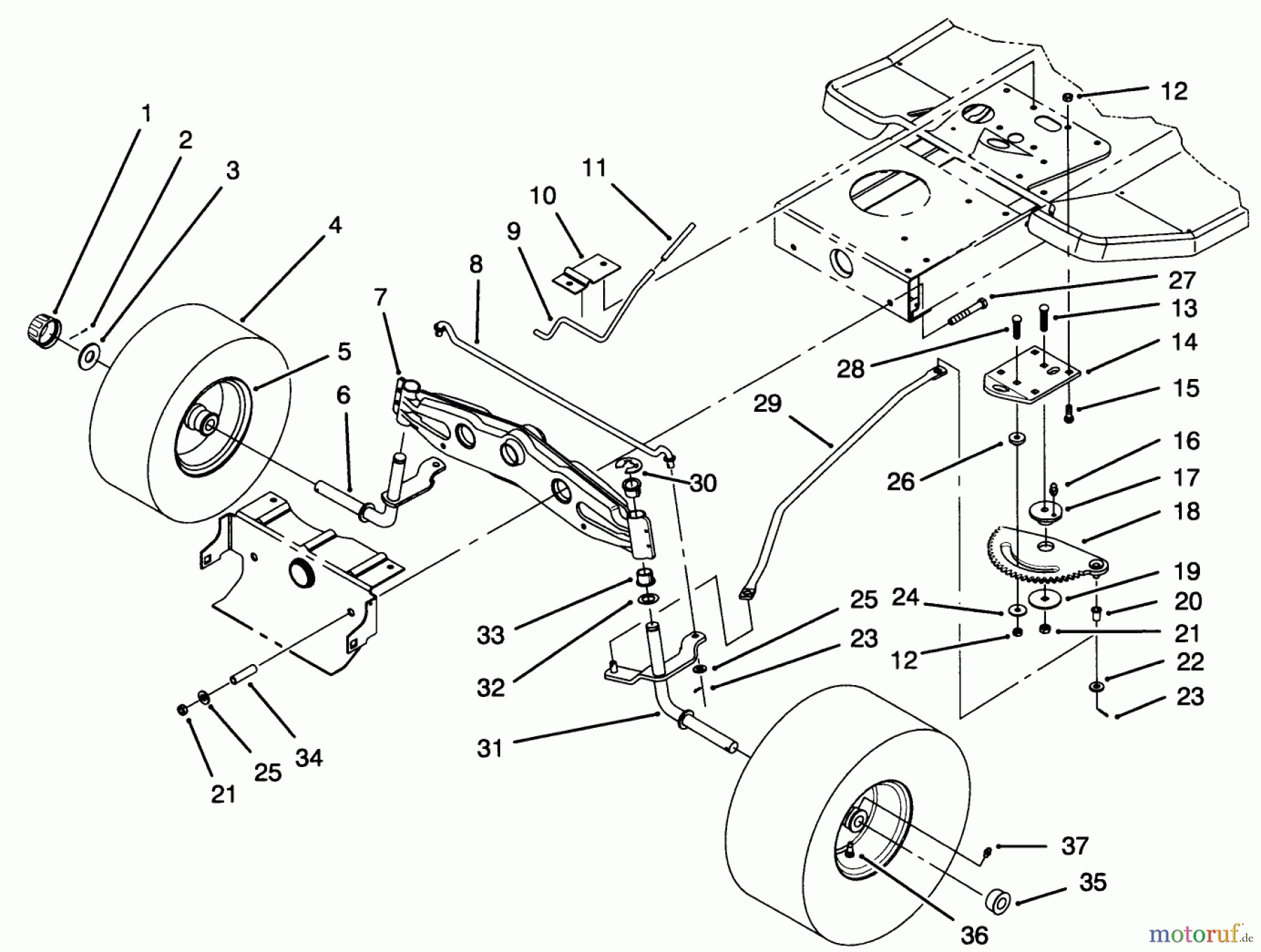 Toro Neu Mowers, Lawn & Garden Tractor Seite 1 71191 (13-38HXL) - Toro 13-38HXL Lawn Tractor, 1995 (5900001-5910000) FRONT AXLE ASSEMBLY
