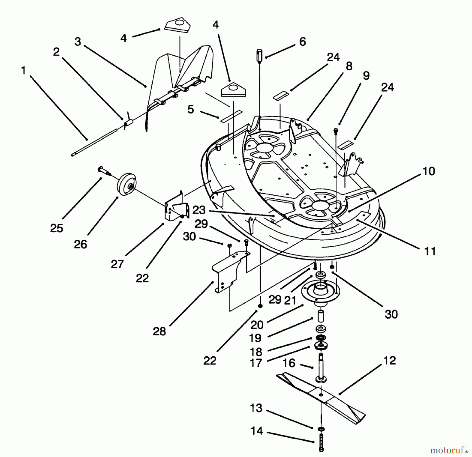 Toro Neu Mowers, Lawn & Garden Tractor Seite 1 71191 (13-38HXL) - Toro 13-38HXL Lawn Tractor, 1995 (5900001-5910000) HOUSING & SPINDLE ASSEMBLY (38