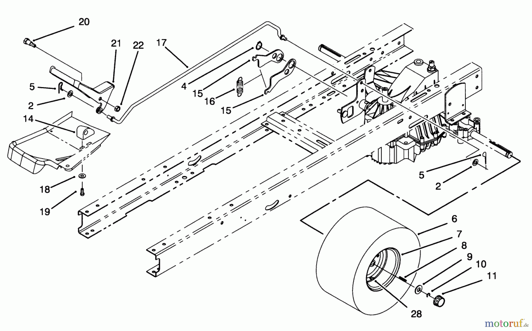 Toro Neu Mowers, Lawn & Garden Tractor Seite 1 71191 (13-38HXL) - Toro 13-38HXL Lawn Tractor, 1995 (5900001-5910000) SPEED CONTROL & REAR WHEEL ASSEMBLY