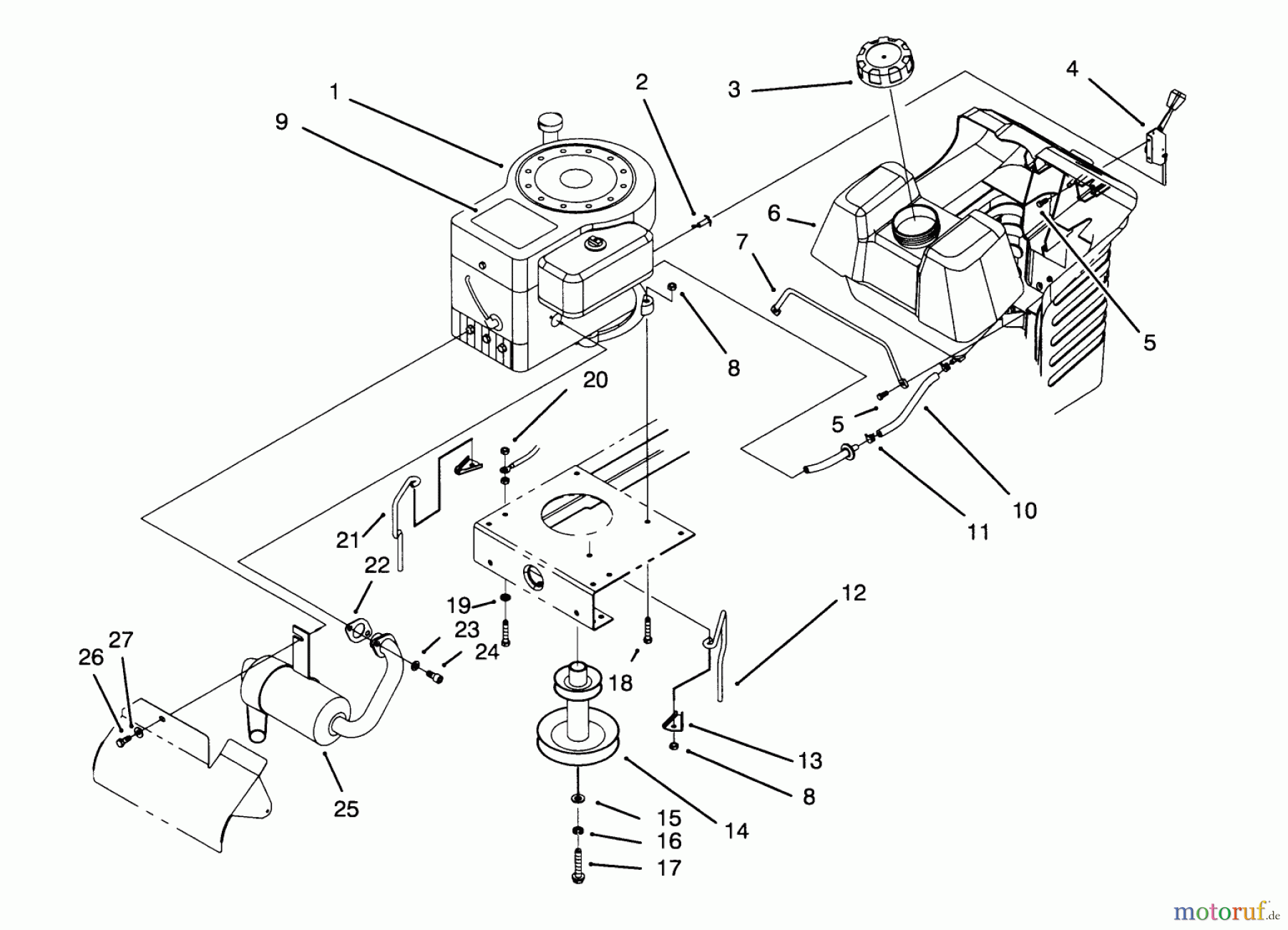  Toro Neu Mowers, Lawn & Garden Tractor Seite 1 71213 (13-38HXL) - Toro 13-38HXL Lawn Tractor, 1995 (59100001-59999999) ENGINE ASSEMBLY