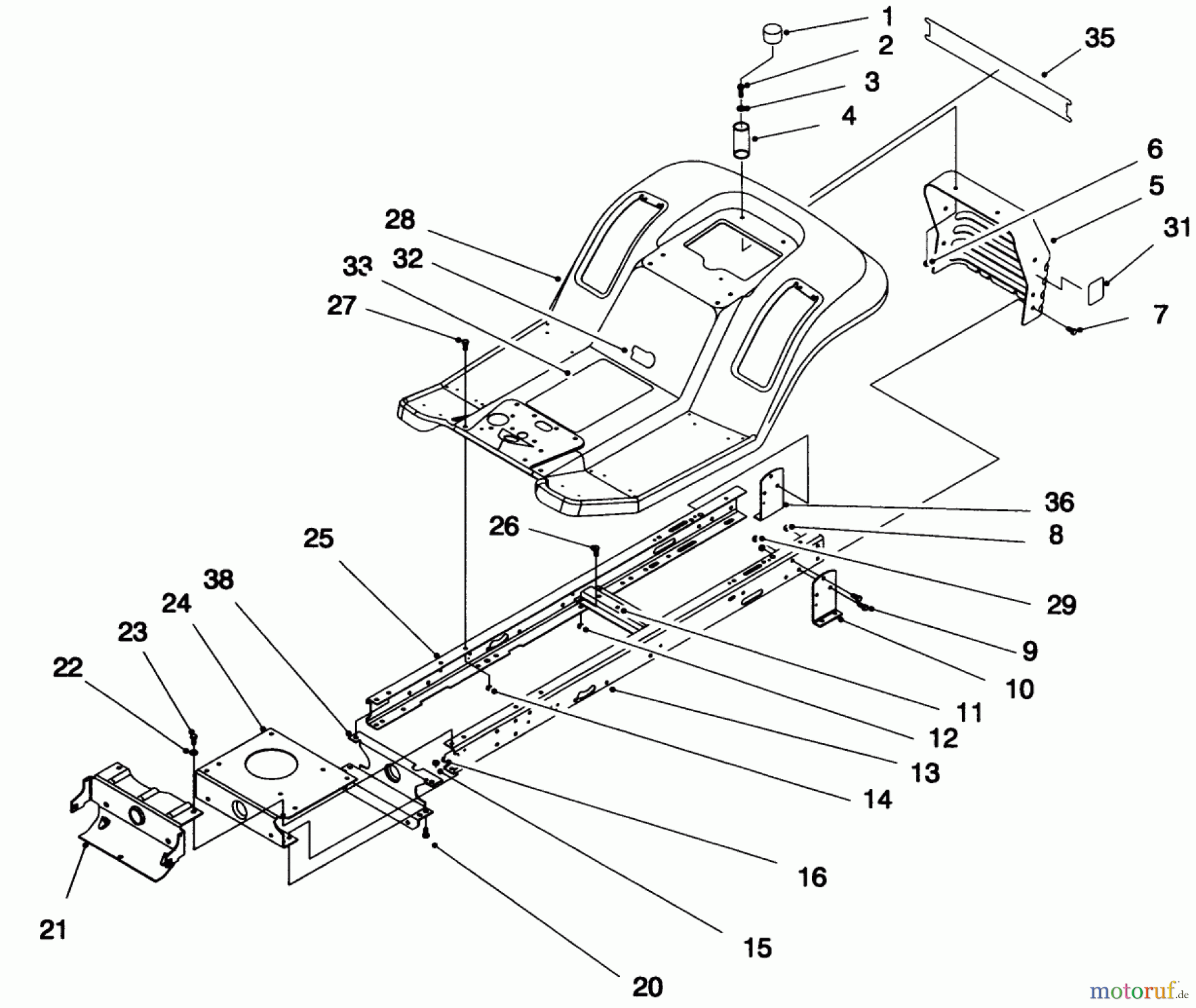 Toro Neu Mowers, Lawn & Garden Tractor Seite 1 71192 (15-44HXL) - Toro 15-44HXL Lawn Tractor, 1996 (6900001-6999999) FRAME ASSEMBLY