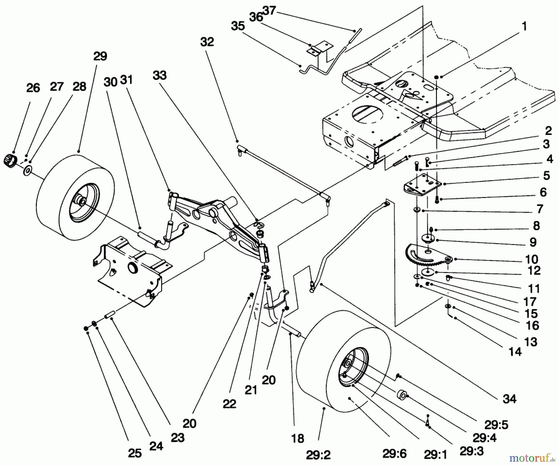 Toro Neu Mowers, Lawn & Garden Tractor Seite 1 71192 (15-44HXL) - Toro 15-44HXL Lawn Tractor, 1996 (6900001-6999999) FRONT AXLE ASSEMBLY