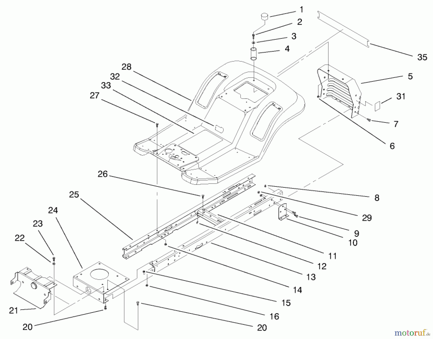 Toro Neu Mowers, Lawn & Garden Tractor Seite 1 71193 (14-38HXL) - Toro 14-38HXL Lawn Tractor, 1997 (7900001-7999999) FRAME ASSEMBLY