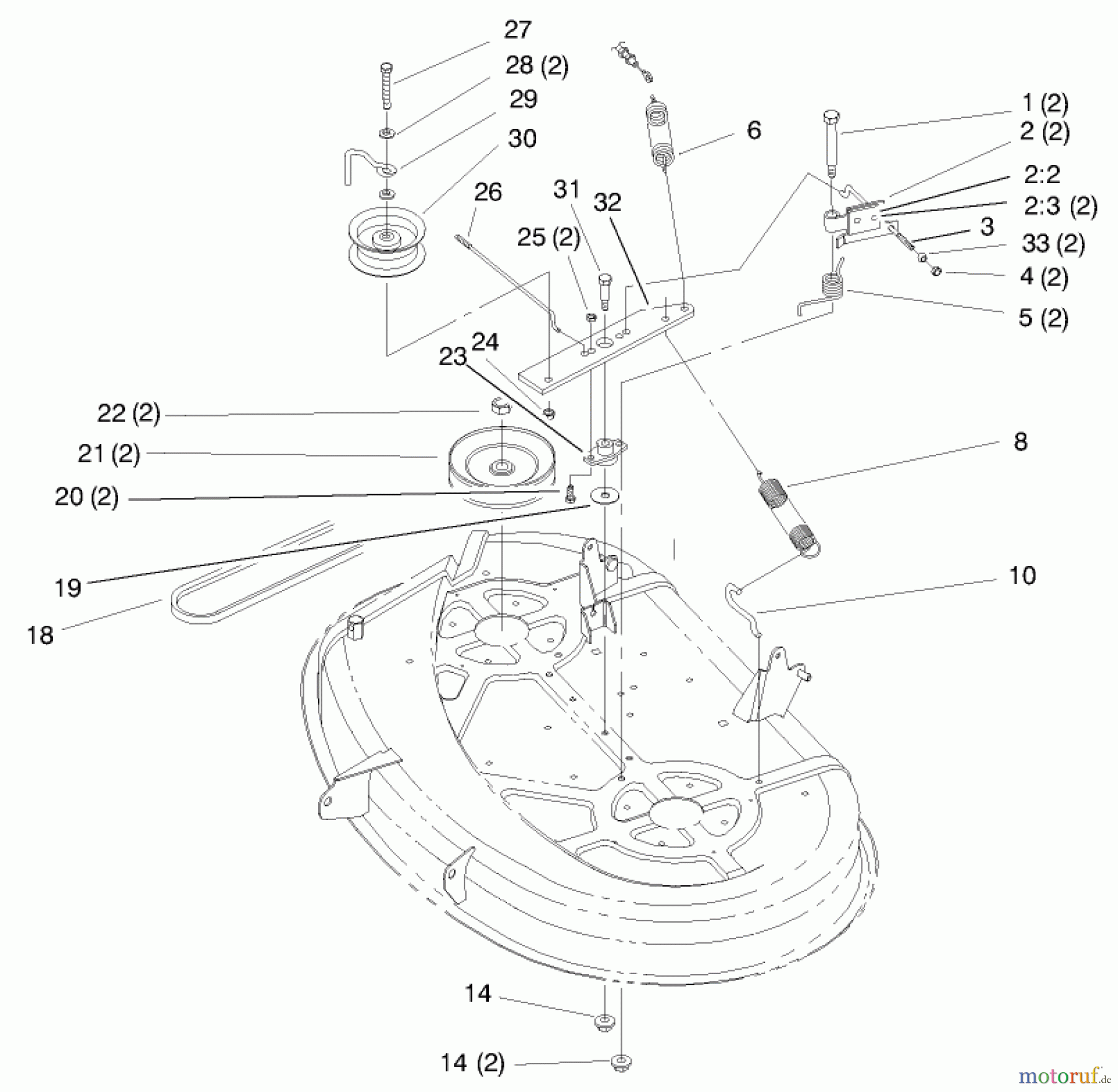  Toro Neu Mowers, Lawn & Garden Tractor Seite 1 71193 (14-38HXL) - Toro 14-38HXL Lawn Tractor, 1997 (7900001-7999999) PULLEY & BELT ASSEMBLY (38