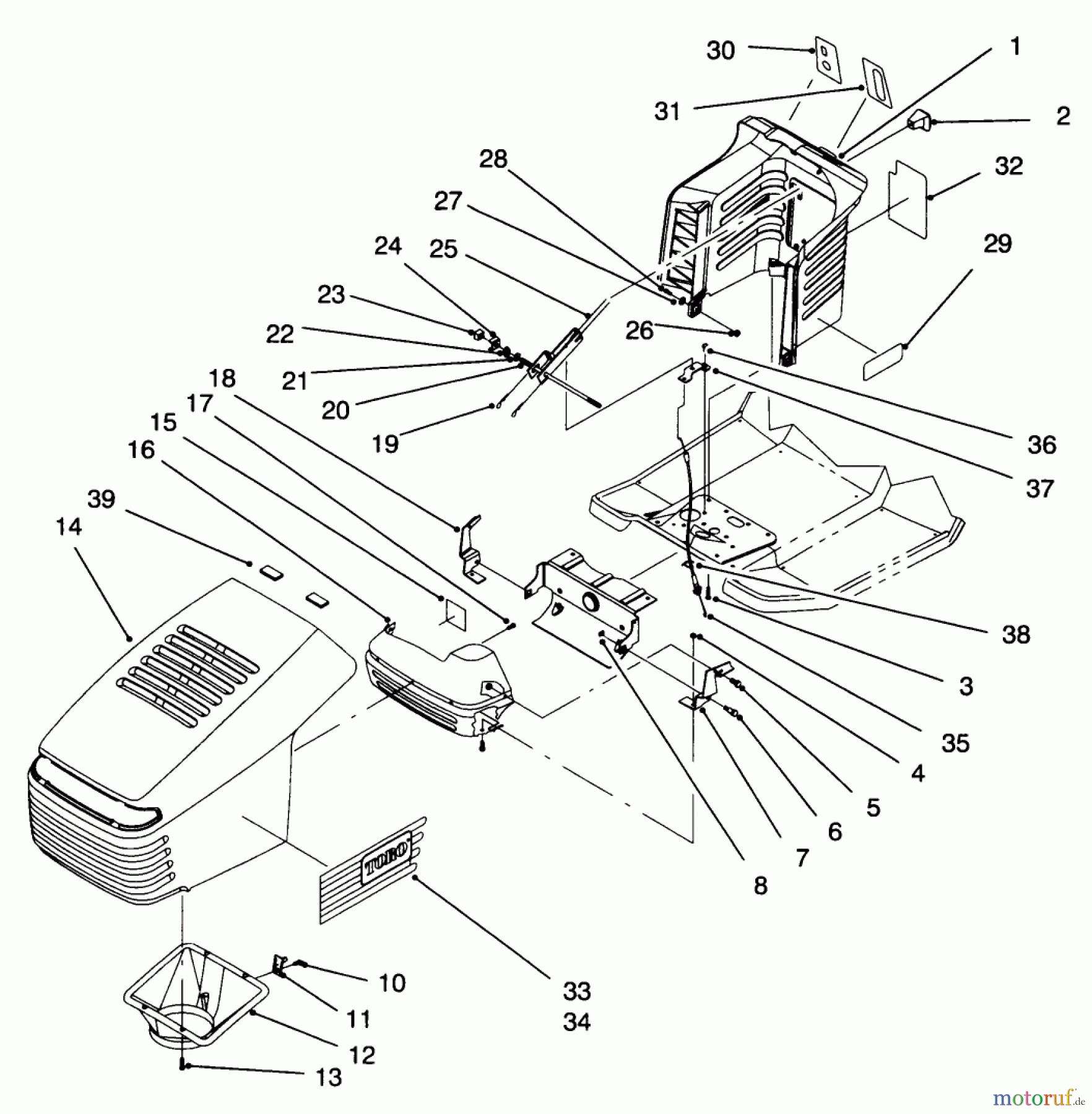 Toro Neu Mowers, Lawn & Garden Tractor Seite 1 71196 (16-44HXL) - Toro 16-44HXL Lawn Tractor, 1996 (6900001-6999999) HOOD ASSEMBLY