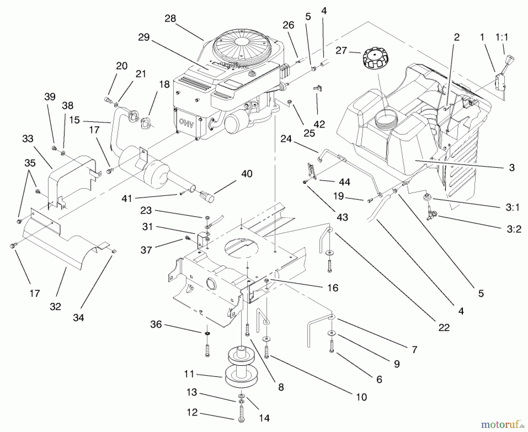 Toro Neu Mowers, Lawn & Garden Tractor Seite 1 71196 (16-44HXL) - Toro 16-44HXL Lawn Tractor, 1997 (7900001-7999999) ENGINE ASSEMBLY