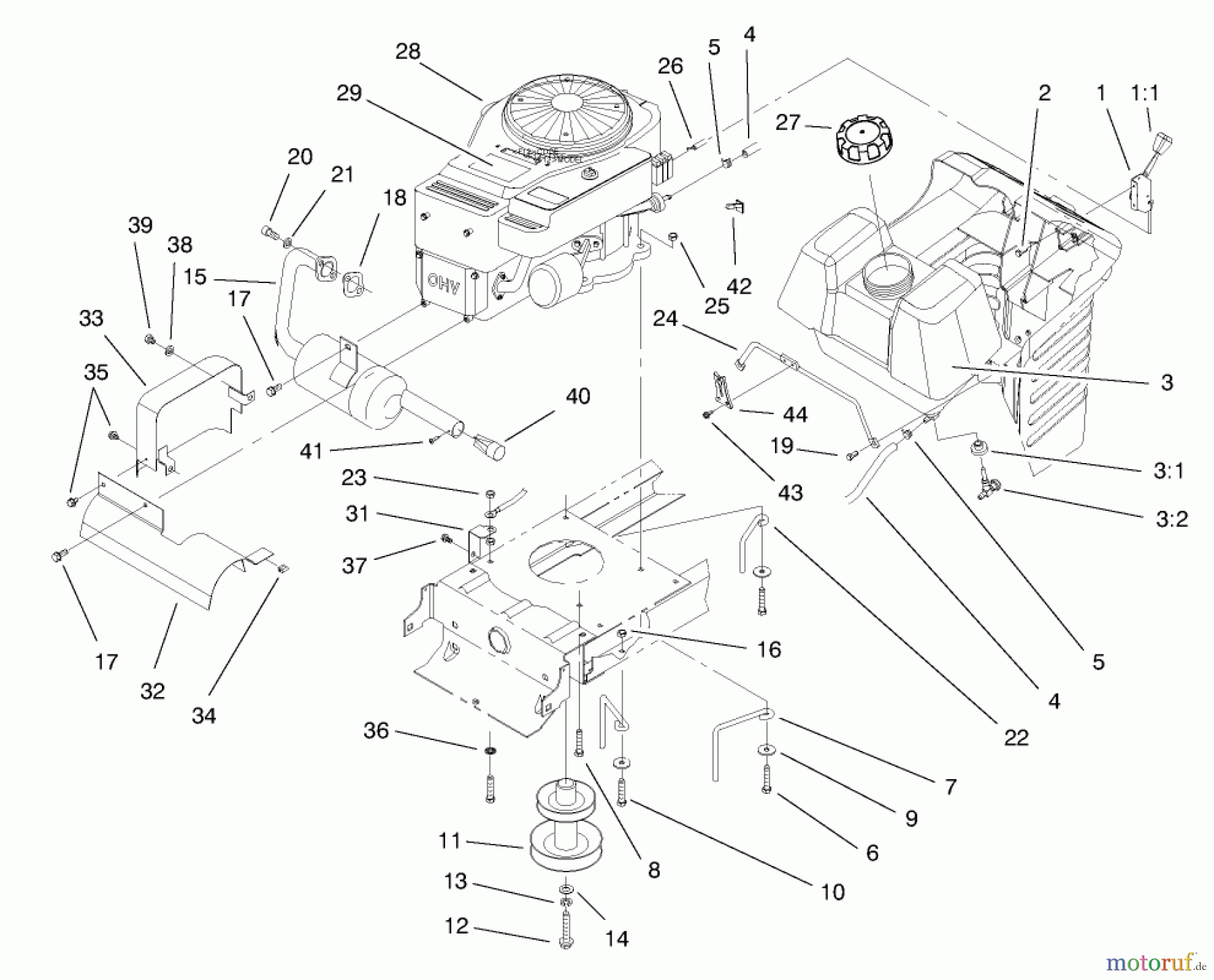 Toro Neu Mowers, Lawn & Garden Tractor Seite 1 71218 (16-44HXL) - Toro 16-44HXL Lawn Tractor, 1998 (8900001-8999999) ENGINE ASSEMBLY