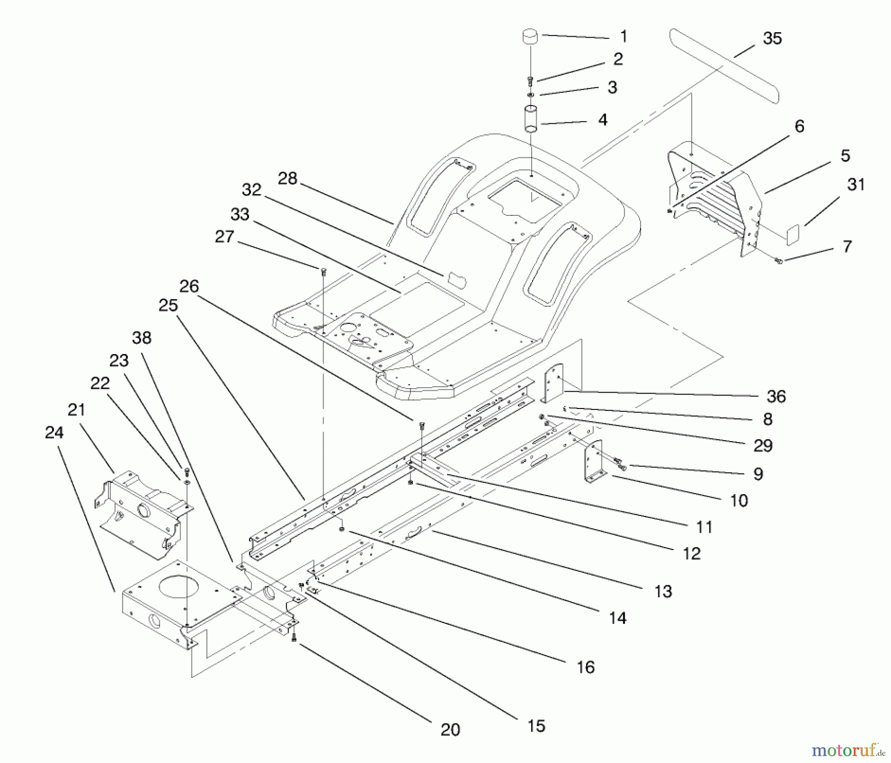 Toro Neu Mowers, Lawn & Garden Tractor Seite 1 71218 (16-44HXL) - Toro 16-44HXL Lawn Tractor, 1998 (8900001-8999999) FRAME ASSEMBLY