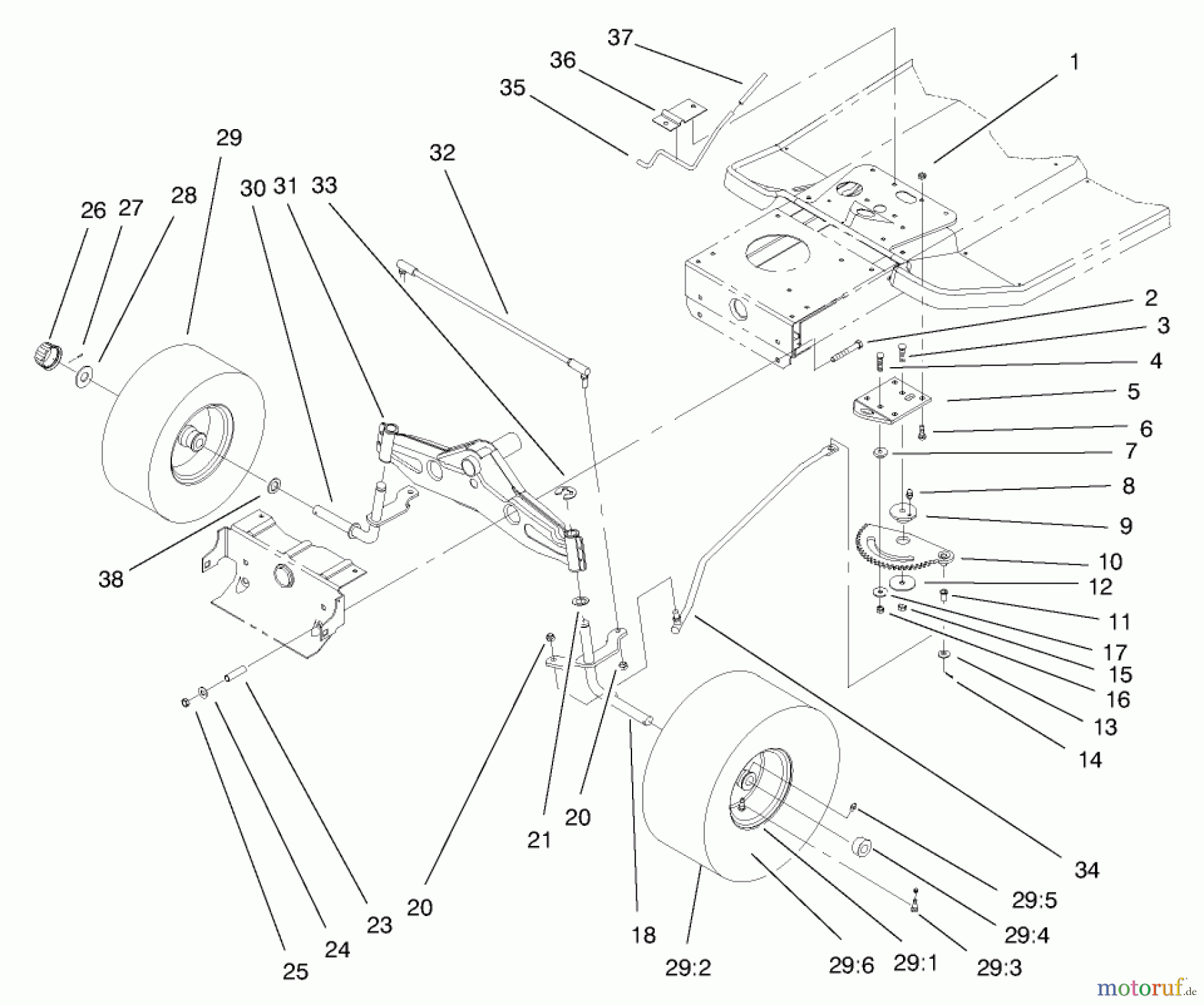 Toro Neu Mowers, Lawn & Garden Tractor Seite 1 71218 (16-44HXL) - Toro 16-44HXL Lawn Tractor, 1998 (8900001-8999999) FRONT AXLE ASSEMBLY