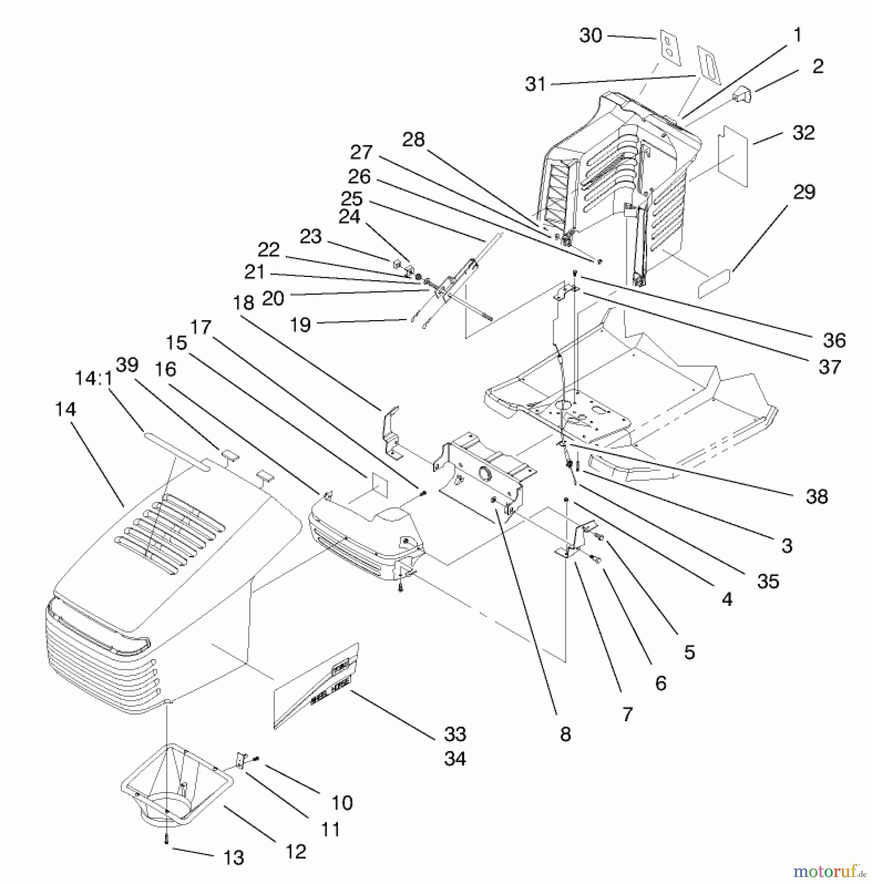 Toro Neu Mowers, Lawn & Garden Tractor Seite 1 71218 (16-44HXL) - Toro 16-44HXL Lawn Tractor, 1998 (8900001-8999999) HOOD ASSEMBLY