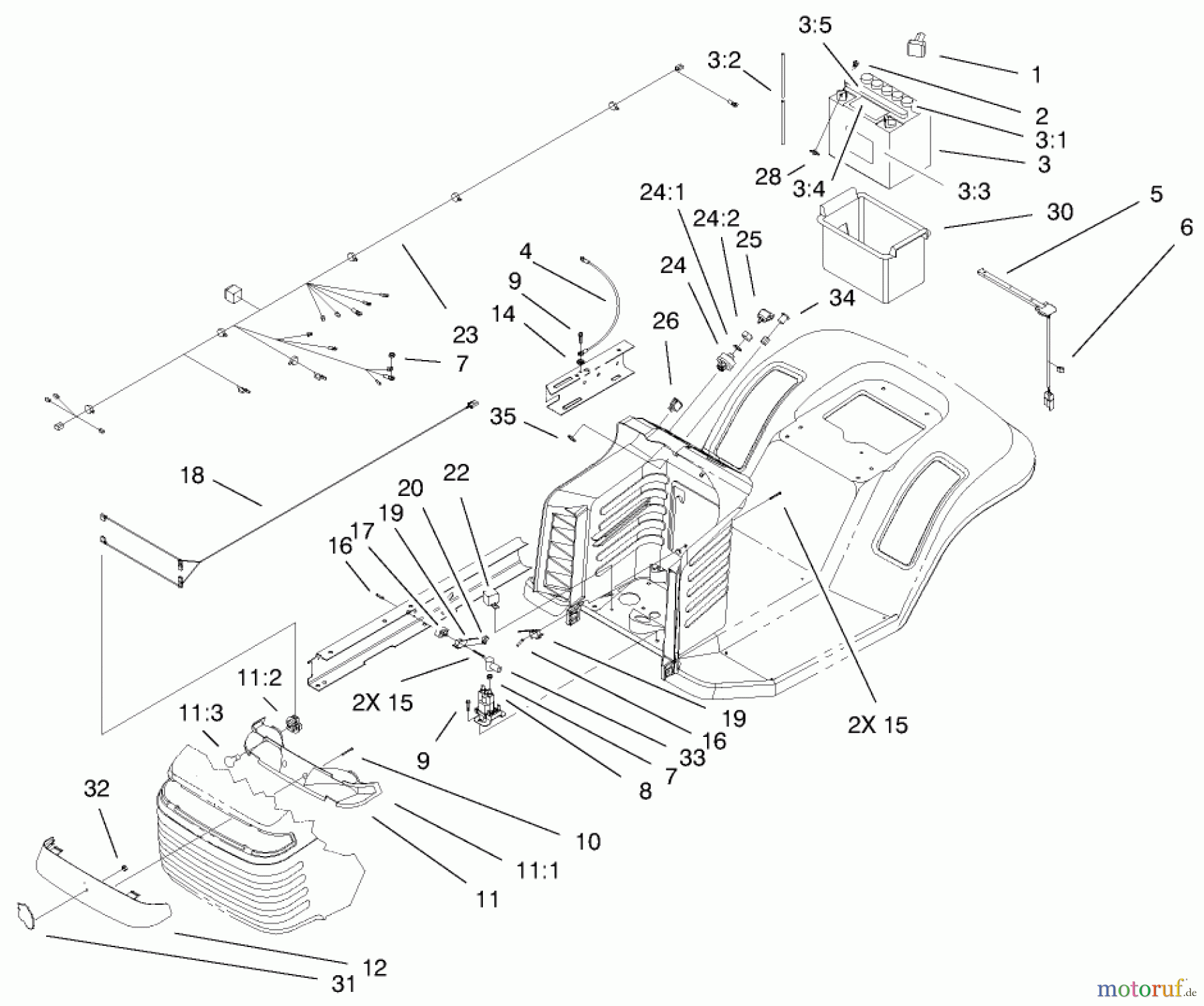  Toro Neu Mowers, Lawn & Garden Tractor Seite 1 71280 (17-44HXLE) - Toro 17-44HXLE Lawn Tractor, 1999 (9900001-9999999) ELECTRICAL COMPONENTS ASSEMBLY
