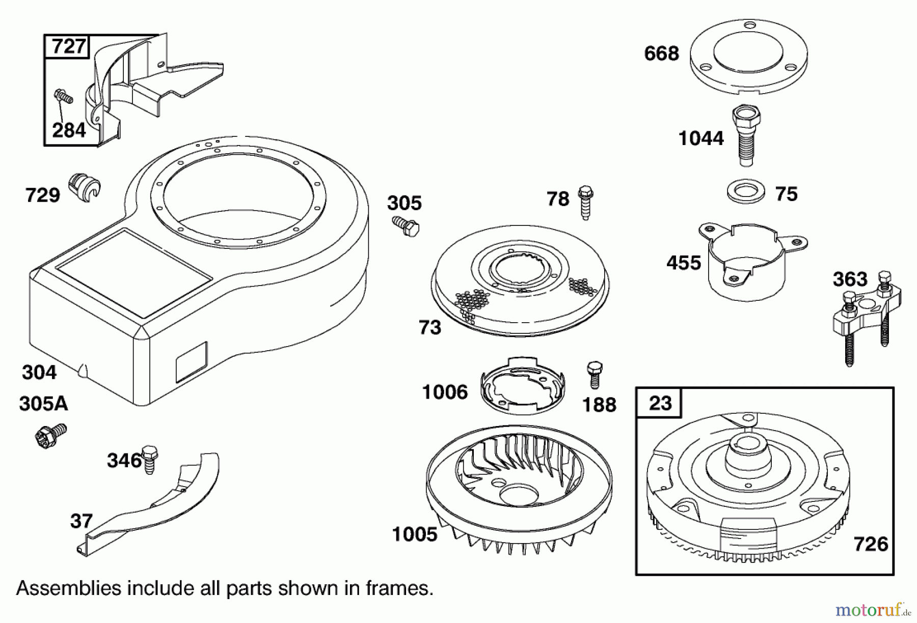 Toro Neu Mowers, Lawn & Garden Tractor Seite 1 71199 (12-32XL) - Toro 12-32XL Lawn Tractor, 2001 (210000001-210999999) BLOWER HOUSING AND FLYWHEEL ASSEMBLY BRIGGS AND STRATTON 284707-1148-E1