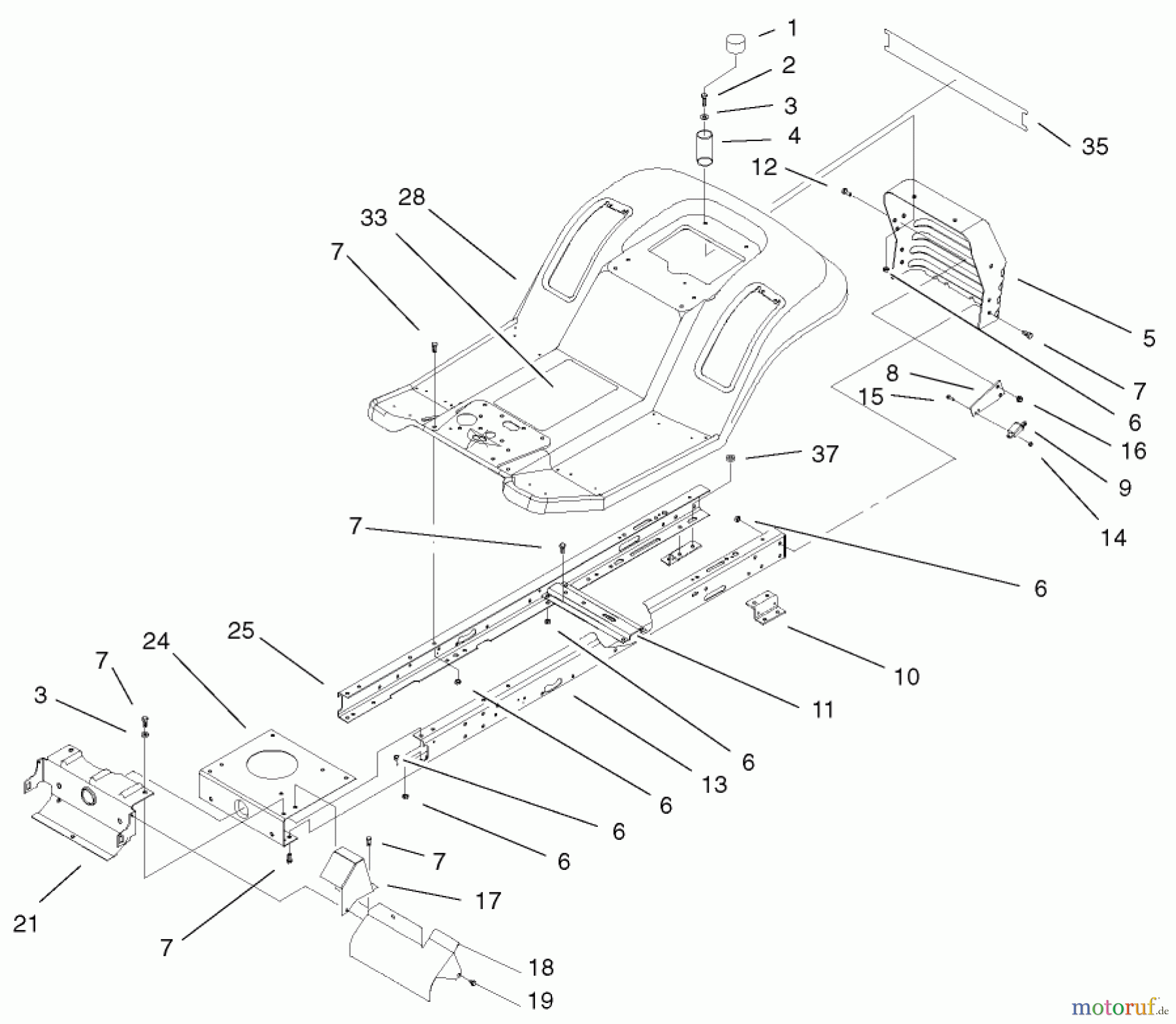 Toro Neu Mowers, Lawn & Garden Tractor Seite 1 71199 (12-32XL) - Toro 12-32XL Lawn Tractor, 2002 (220000001-220999999) FRAME & BODY ASSEMBLY