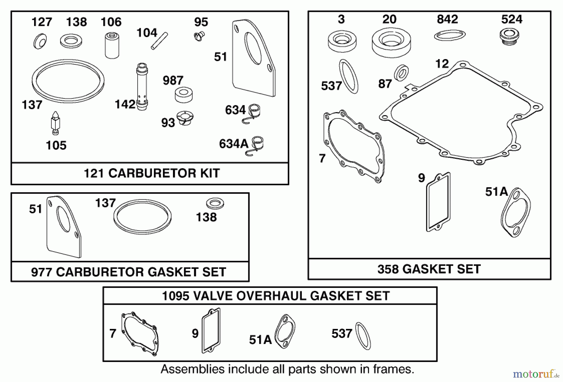 Toro Neu Mowers, Lawn & Garden Tractor Seite 1 71199 (12-32XL) - Toro 12-32XL Lawn Tractor, 2003 (230000001-230999999) CARBURETOR, OVERHAUL AND GASKET SETS BRIGGS AND STRATTON 284707-1148-E1