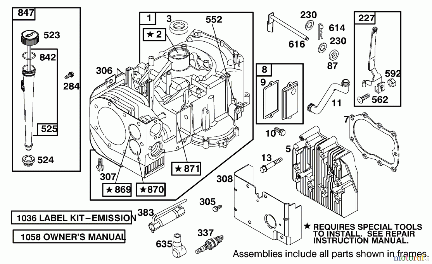Toro Neu Mowers, Lawn & Garden Tractor Seite 1 71199 (12-32XL) - Toro 12-32XL Lawn Tractor, 2003 (230000001-230999999) CYLINDER ASSEMBLY BRIGGS AND STRATTON 284707-1148-E1