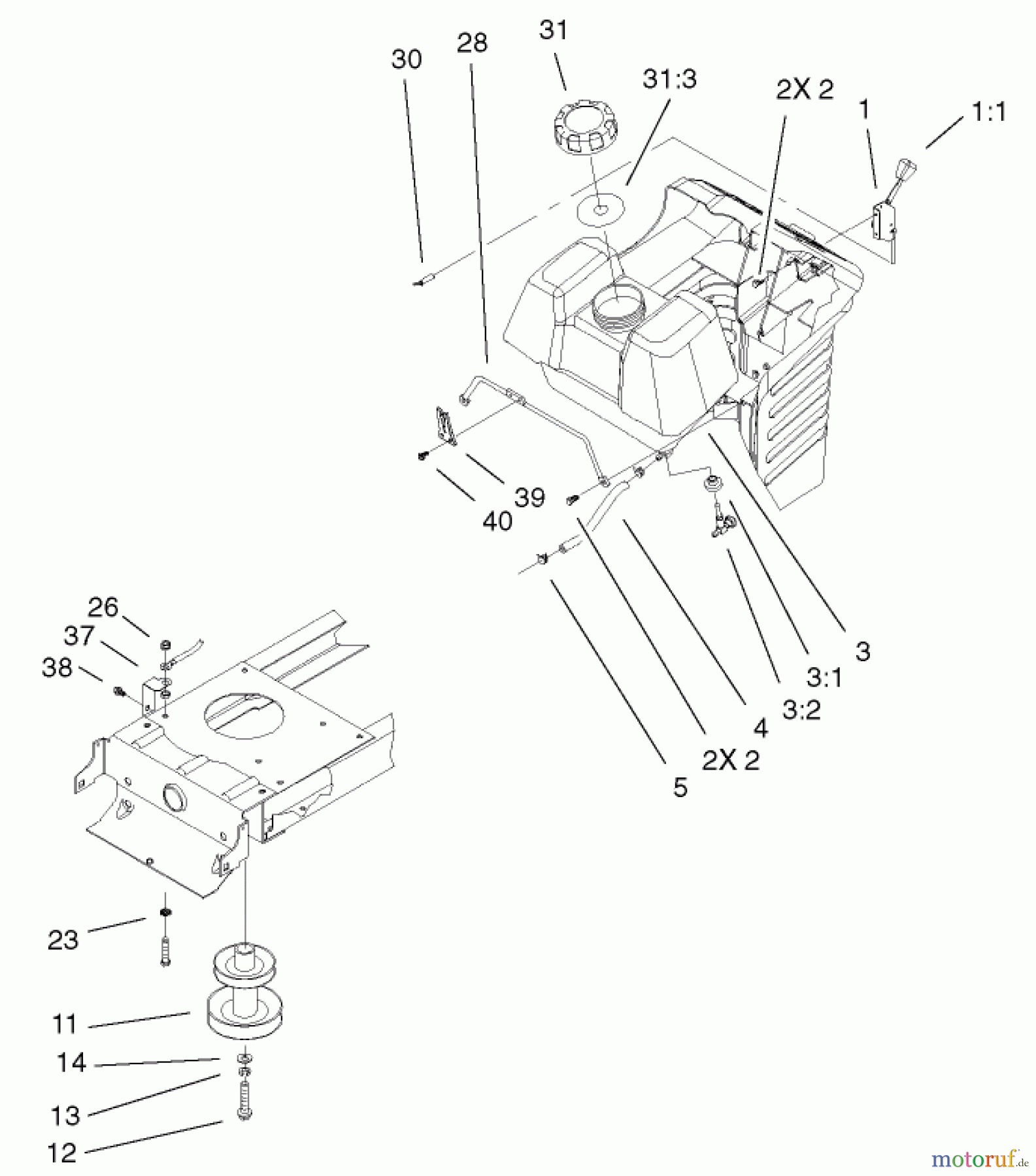 Toro Neu Mowers, Lawn & Garden Tractor Seite 1 71199 (12-32XL) - Toro 12-32XL Lawn Tractor, 2003 (230000001-230999999) ENGINE SYSTEM ASSEMBLY
