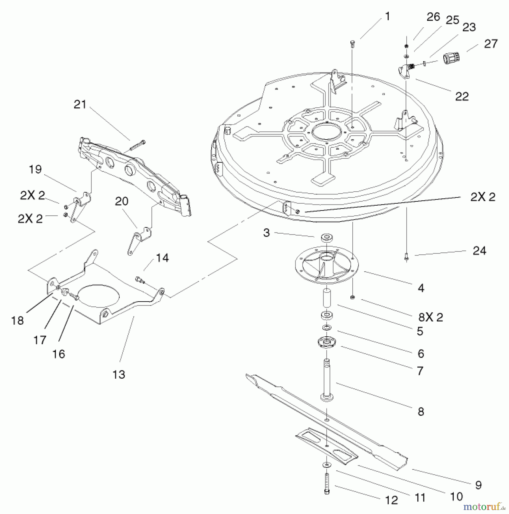 Toro Neu Mowers, Lawn & Garden Tractor Seite 1 71199 (12-32XL) - Toro 12-32XL Lawn Tractor, 2004 (240000001-240999999) 32IN DECK AND BAFFLE ASSEMBLY