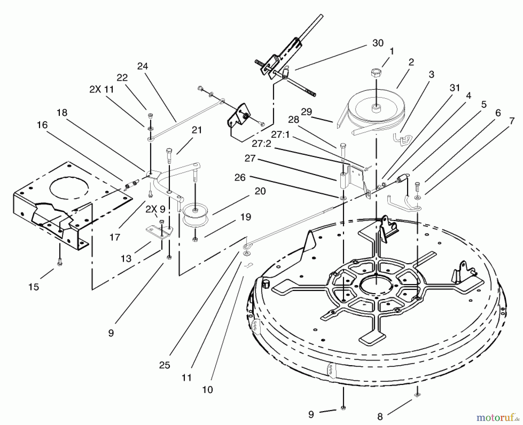 Toro Neu Mowers, Lawn & Garden Tractor Seite 1 71199 (12-32XL) - Toro 12-32XL Lawn Tractor, 2004 (240000001-240999999) 32IN DECK BLADE DRIVE/BRAKE ASSEMBLY