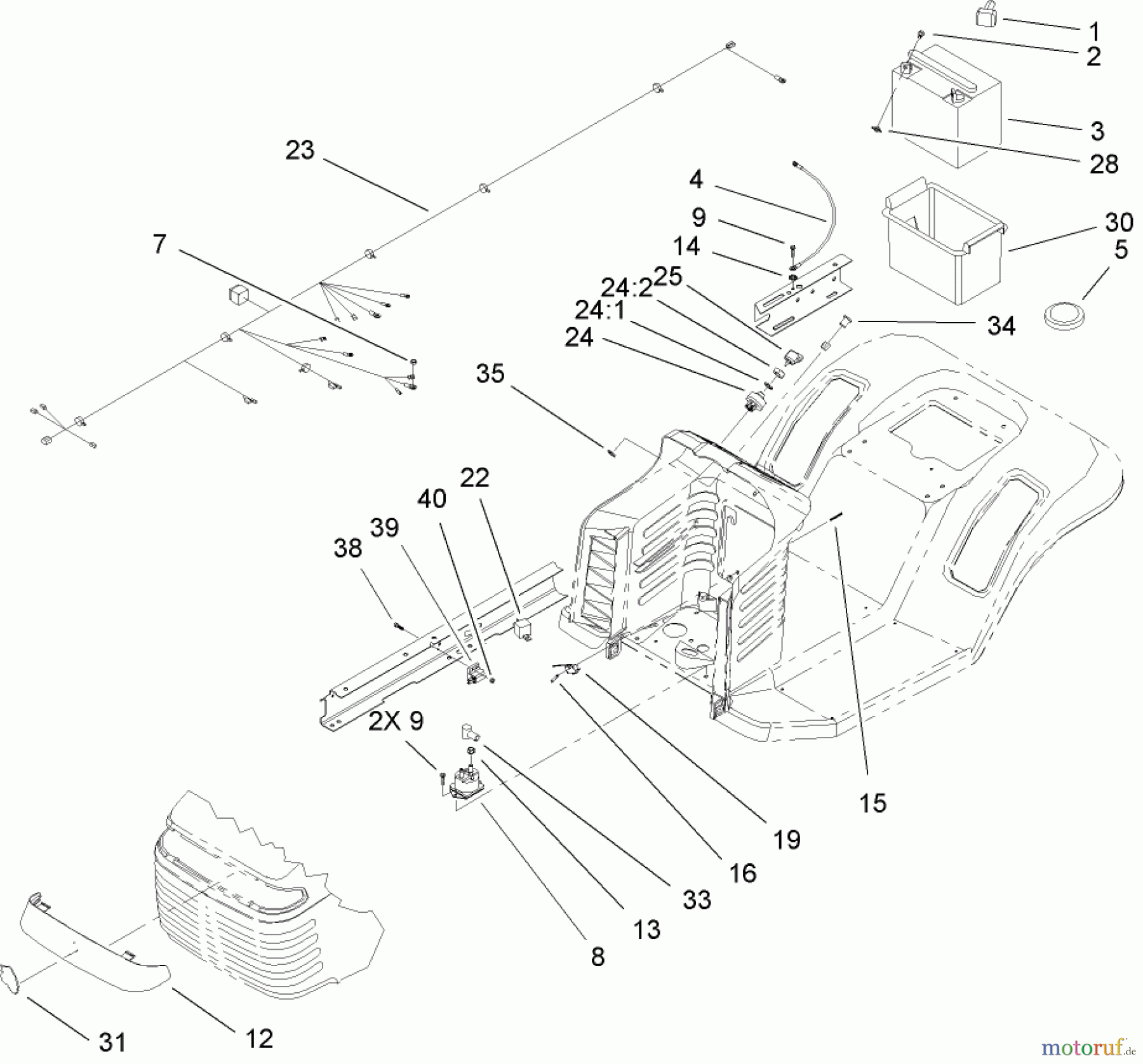 Toro Neu Mowers, Lawn & Garden Tractor Seite 1 71199 (12-32XL) - Toro 12-32XL Lawn Tractor, 2004 (240000001-240999999) ELECTRICAL COMPONENT ASSEMBLY