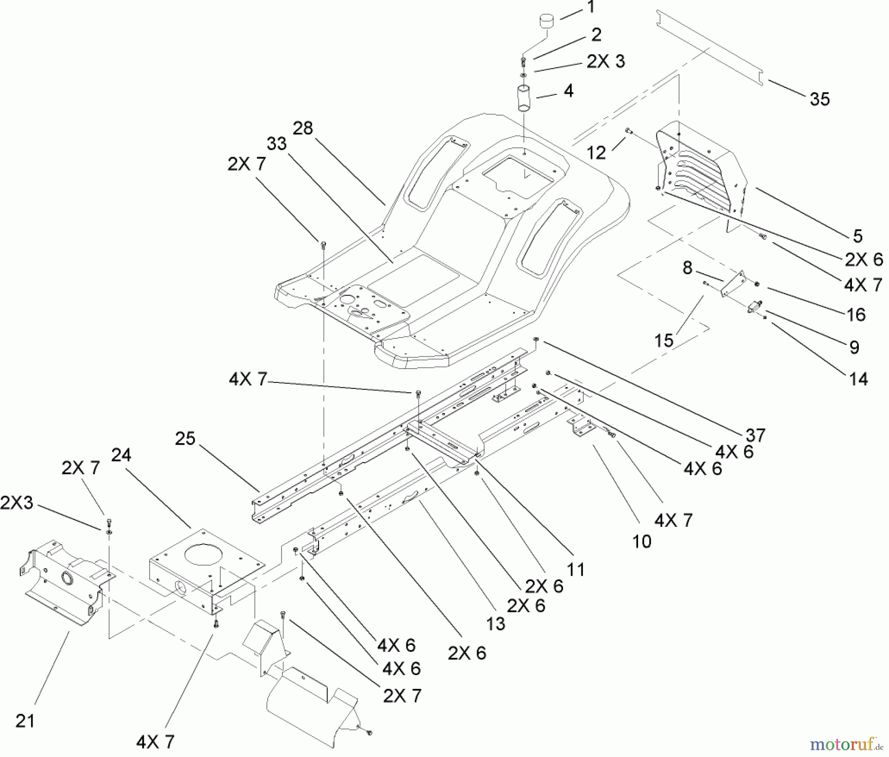 Toro Neu Mowers, Lawn & Garden Tractor Seite 1 71199 (12-32XL) - Toro 12-32XL Lawn Tractor, 2004 (240000001-240999999) FRAME AND BODY ASSEMBLY