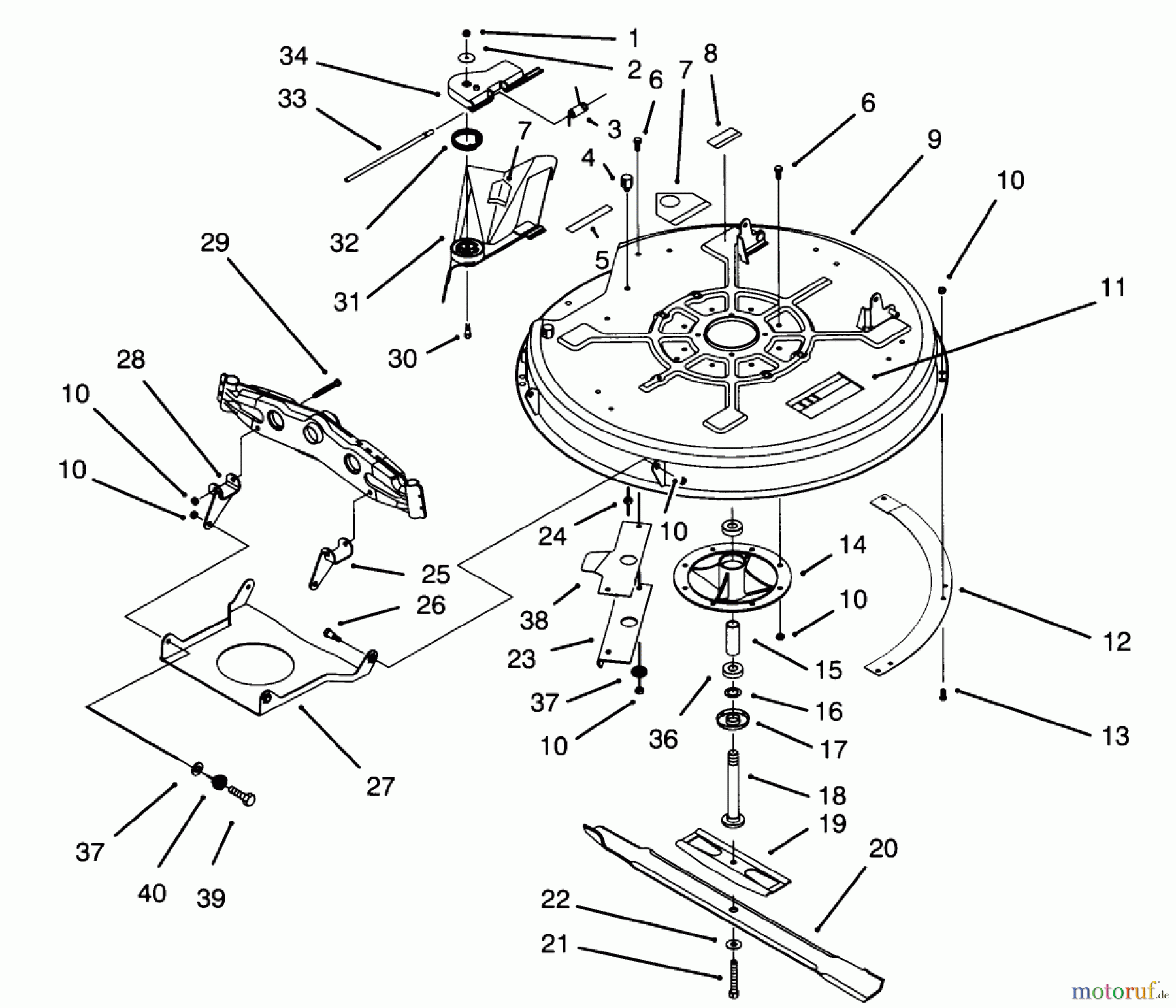 Toro Neu Mowers, Lawn & Garden Tractor Seite 1 71200 (12-32XL) - Toro 12-32XL Lawn Tractor, 1995 (5900001-5910000) DECK & SPINDLE ASSEMBLY (32