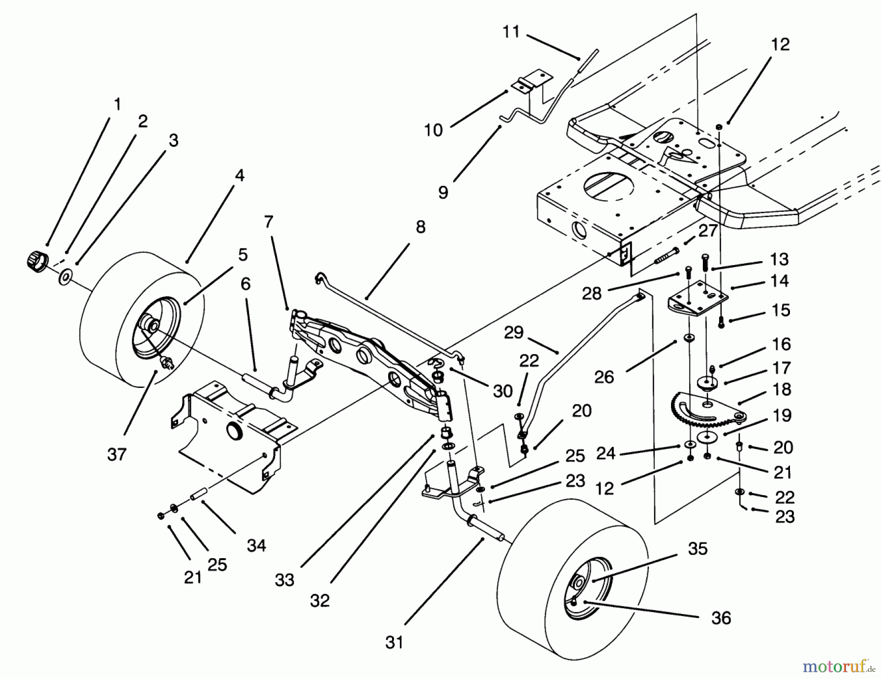 Toro Neu Mowers, Lawn & Garden Tractor Seite 1 71200 (12-32XL) - Toro 12-32XL Lawn Tractor, 1995 (5900001-5910000) FRONT AXLE ASSEMBLY