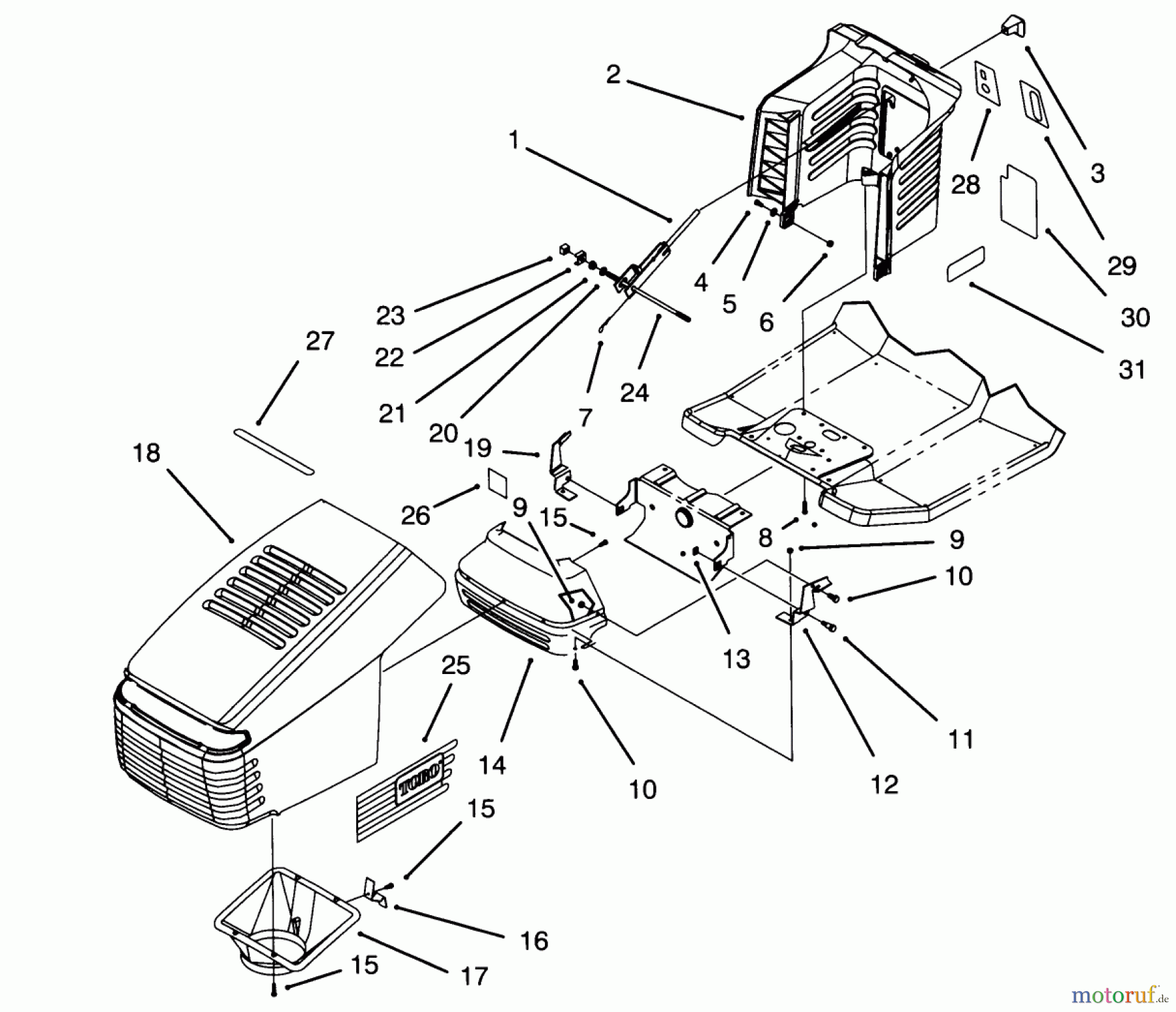 Toro Neu Mowers, Lawn & Garden Tractor Seite 1 71200 (12-32XL) - Toro 12-32XL Lawn Tractor, 1995 (5900001-5910000) HOOD ASSEMBLY
