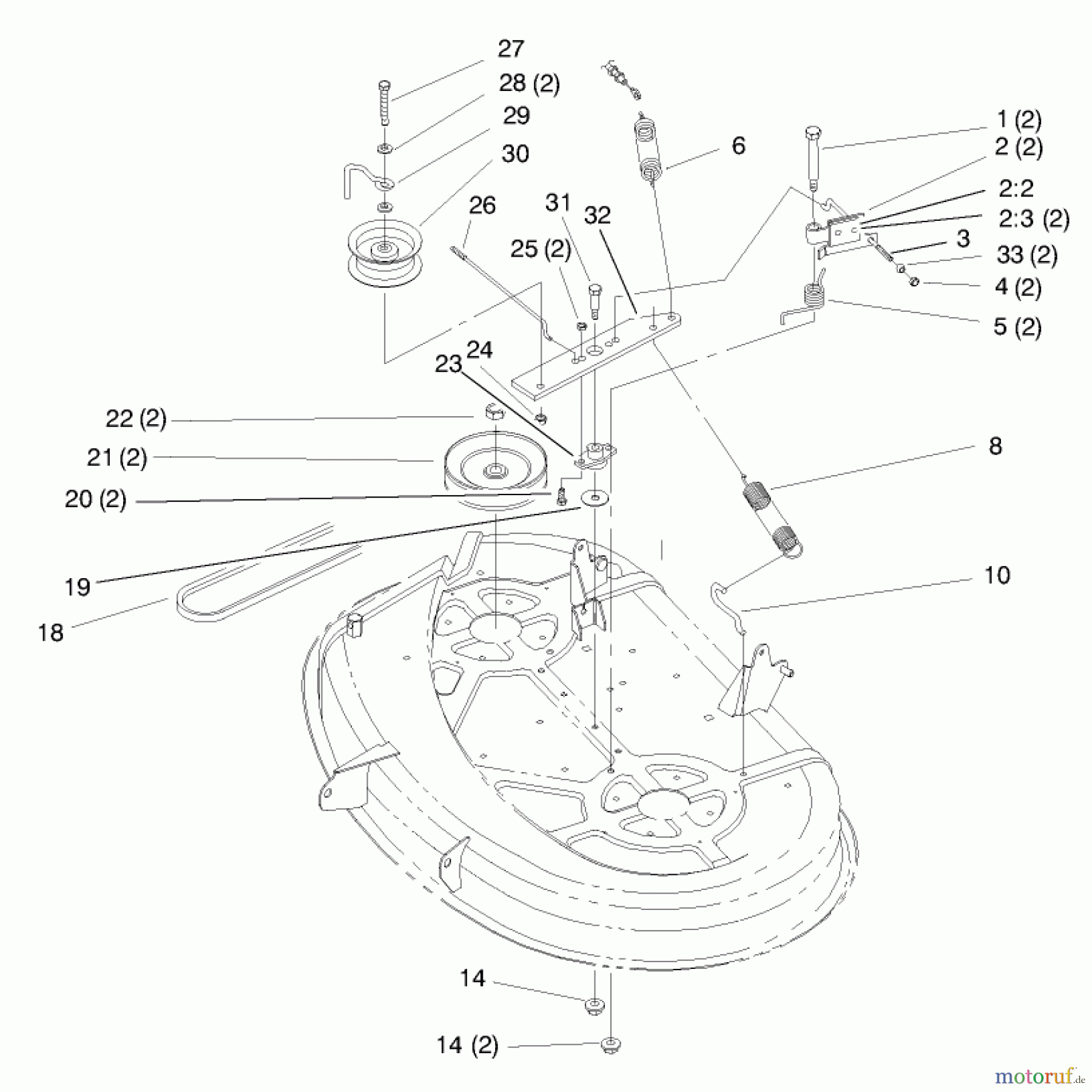 Toro Neu Mowers, Lawn & Garden Tractor Seite 1 71208 (13-38XL) - Toro 13-38XL Lawn Tractor, 1998 (8900001-8999999) PULLEY & BELT ASSEMBLY (38