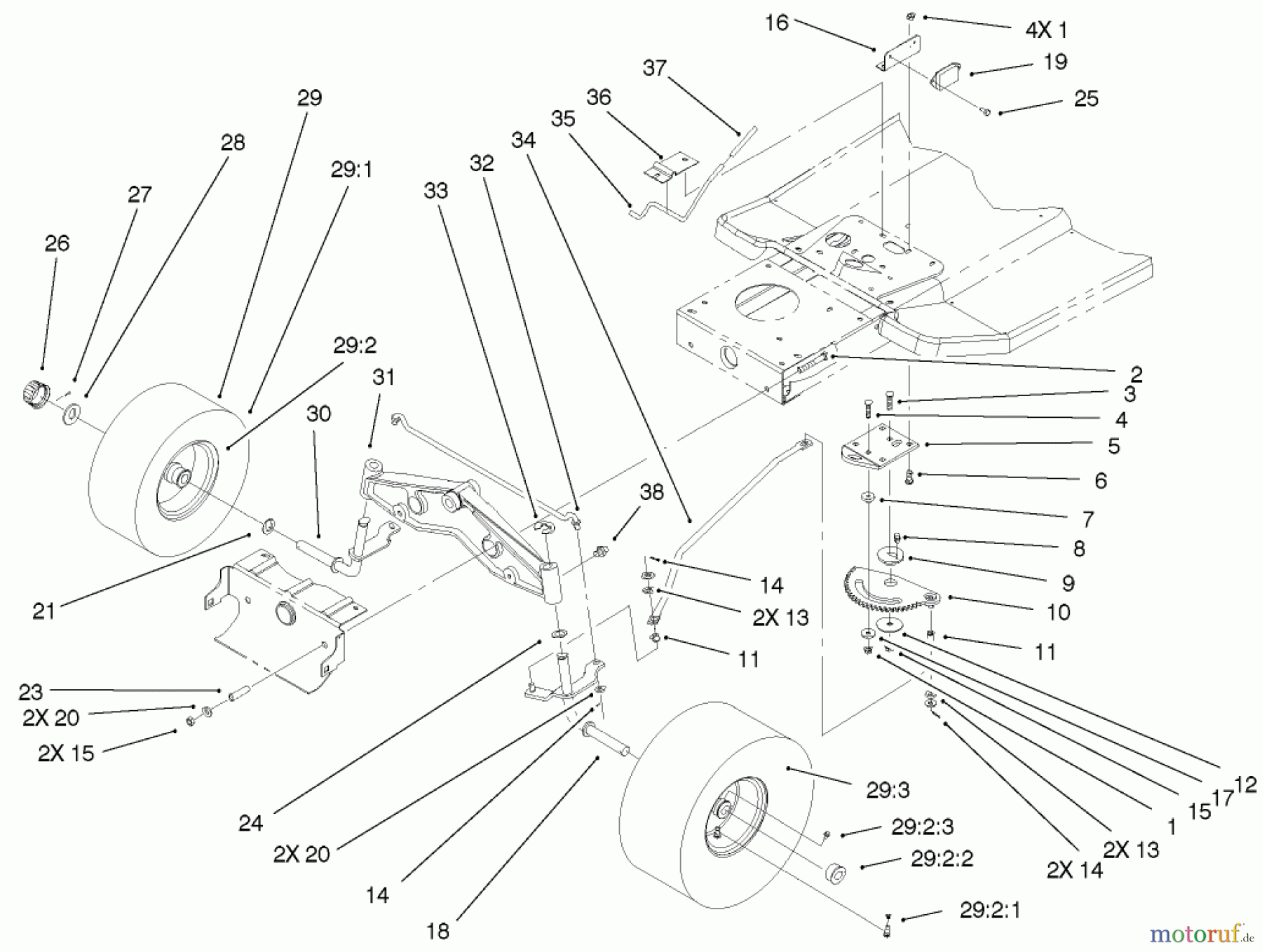 Toro Neu Mowers, Lawn & Garden Tractor Seite 1 71209 (13-32XLE) - Toro 13-32XLE Lawn Tractor, 2001 (210000001-210999999) STEERING COMPONENTS ASSEMBLY