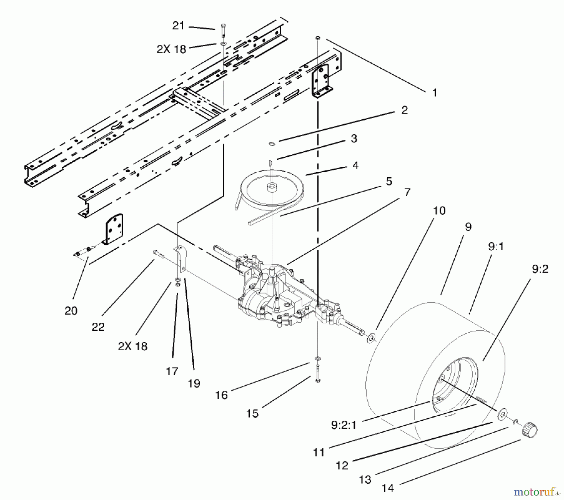 Toro Neu Mowers, Lawn & Garden Tractor Seite 1 71209 (13-32XLE) - Toro 13-32XLE Lawn Tractor, 2004 (240000001-240999999) 5 SPEED TRANSAXLE ASSEMBLY